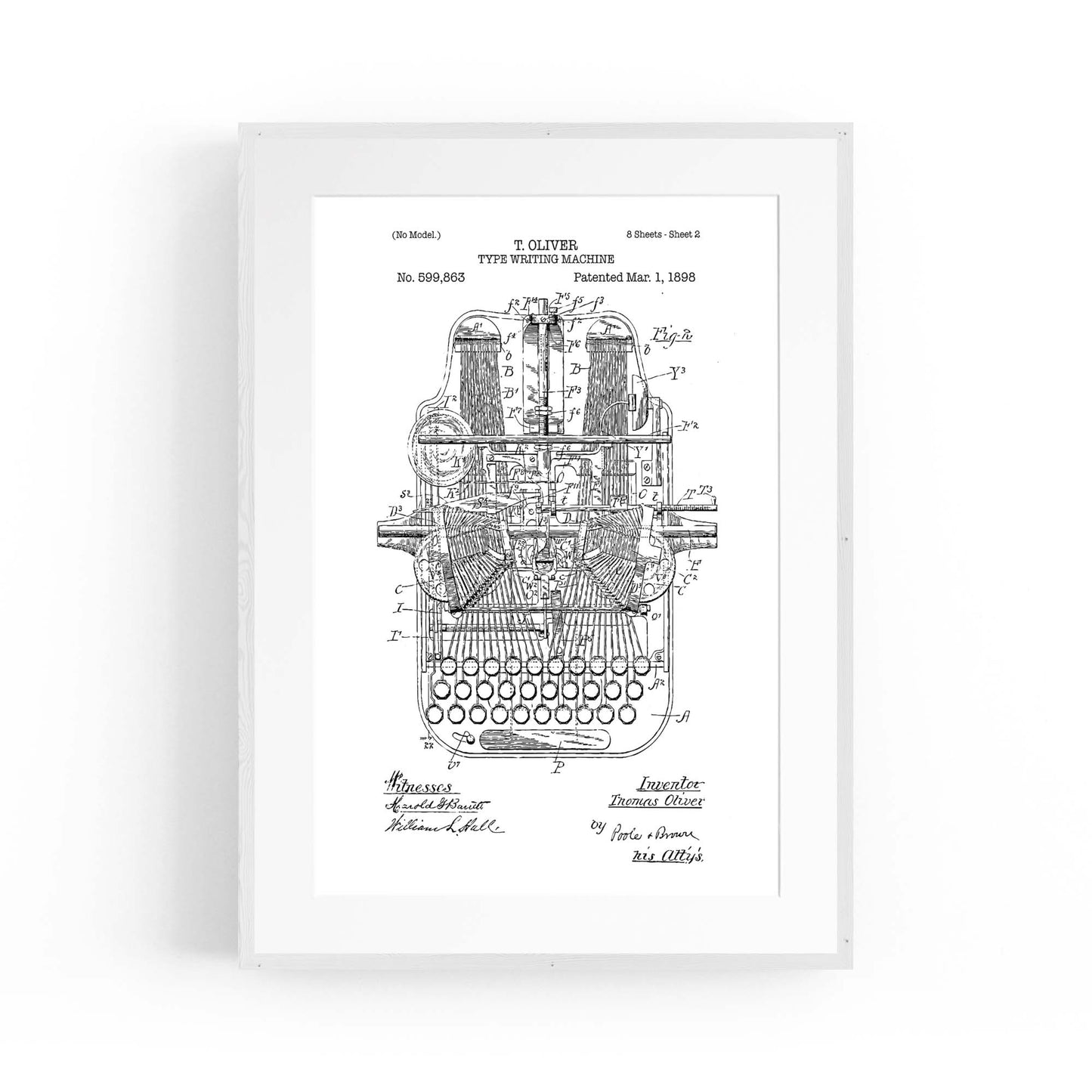 Vintage Typewriter White Patent Wall Art #1 - The Affordable Art Company