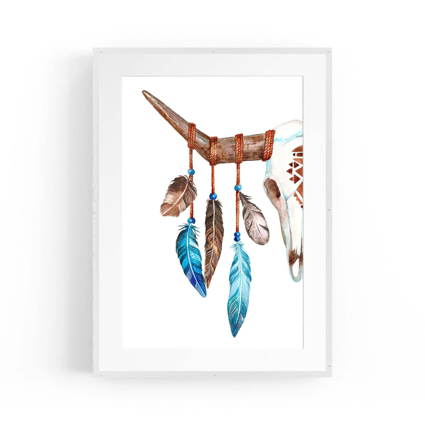 Cow Skull Painting Minimal Boho Vintage Wall Art #3 - The Affordable Art Company