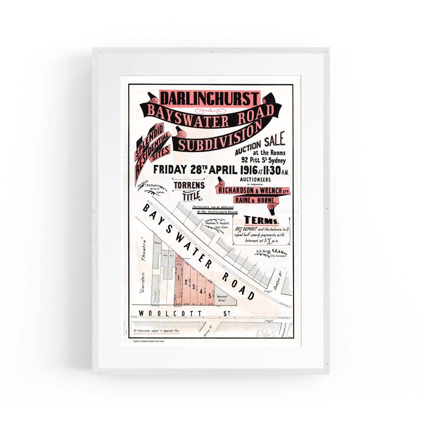 Darlinghurst, Sydney Vintage Real Estate Wall Art - The Affordable Art Company