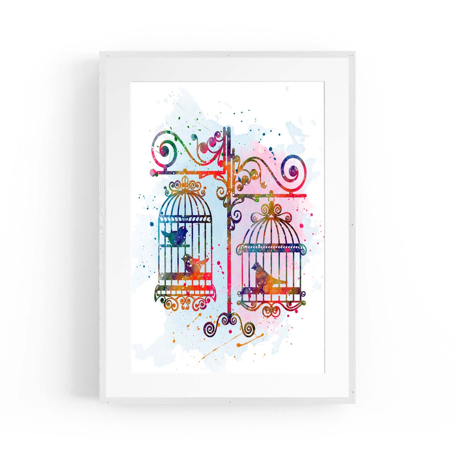 Birds In Cages Cute Decoration Wall Art - The Affordable Art Company
