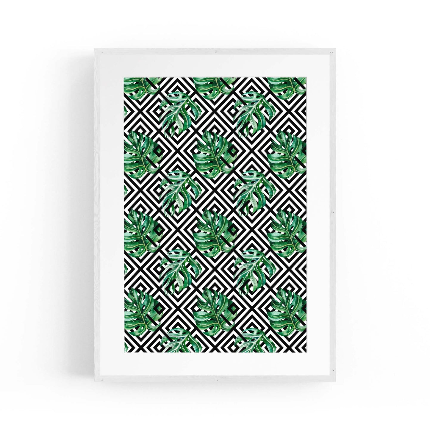 Green Leaves Geometric Nature Wall Art #3 - The Affordable Art Company