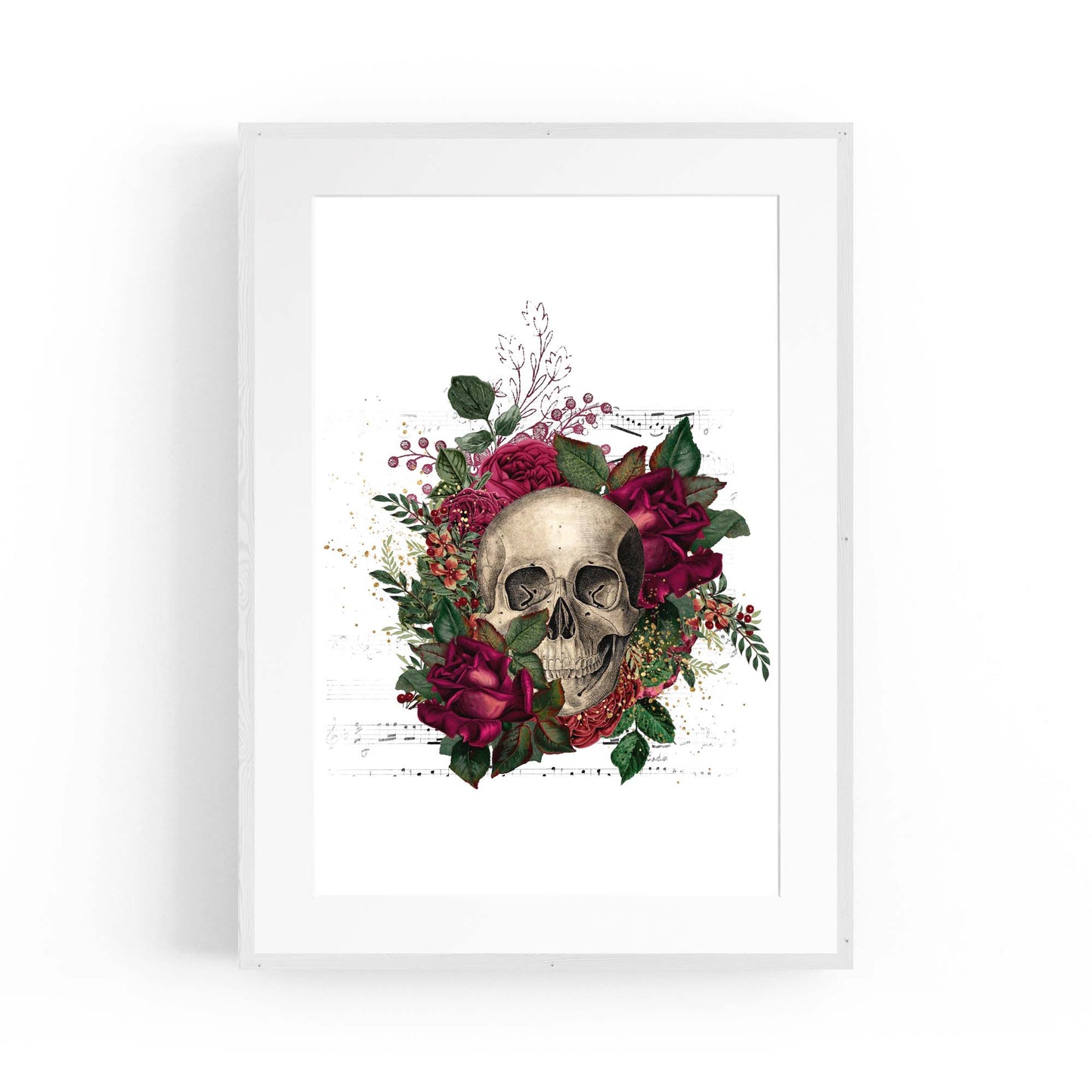Red Floral Skull Fashion Girls Bedroom Wall Art - The Affordable Art Company