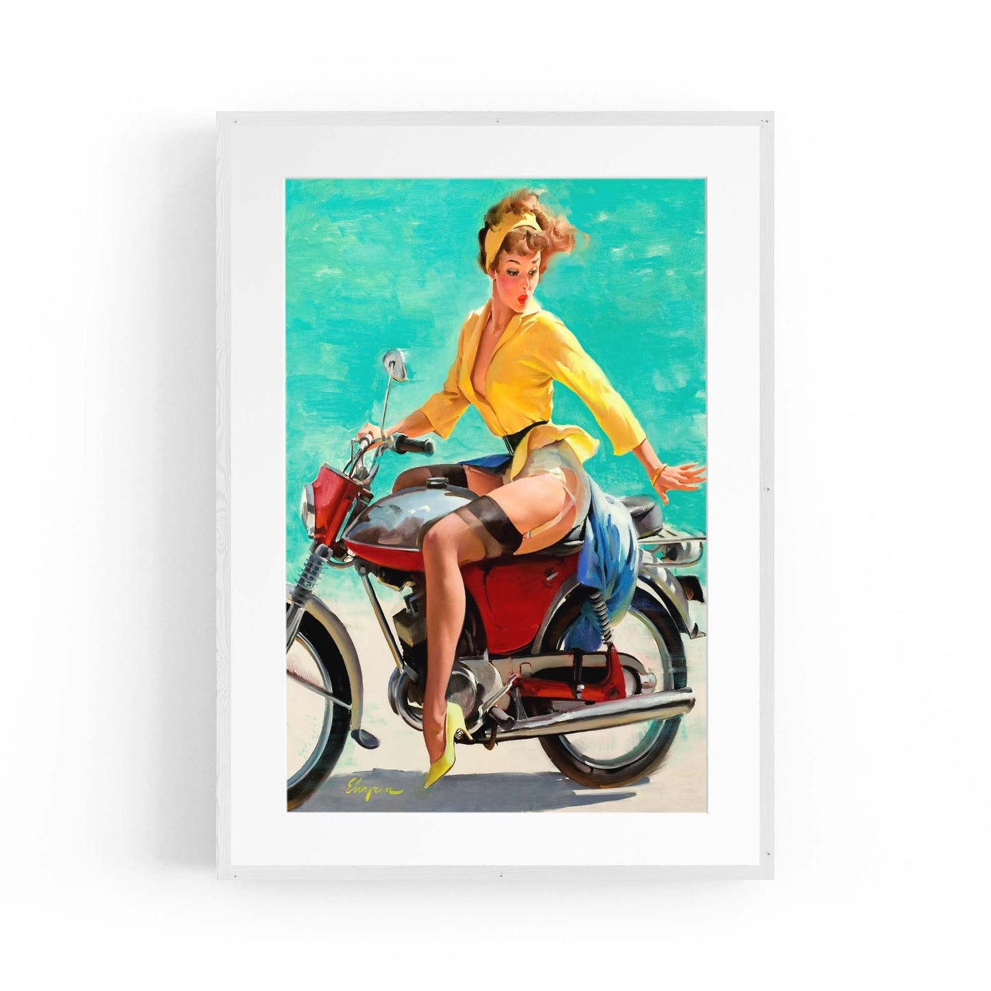 Vintage Pin-Up Girl Vespa Man Cave Wall Art - The Affordable Art Company