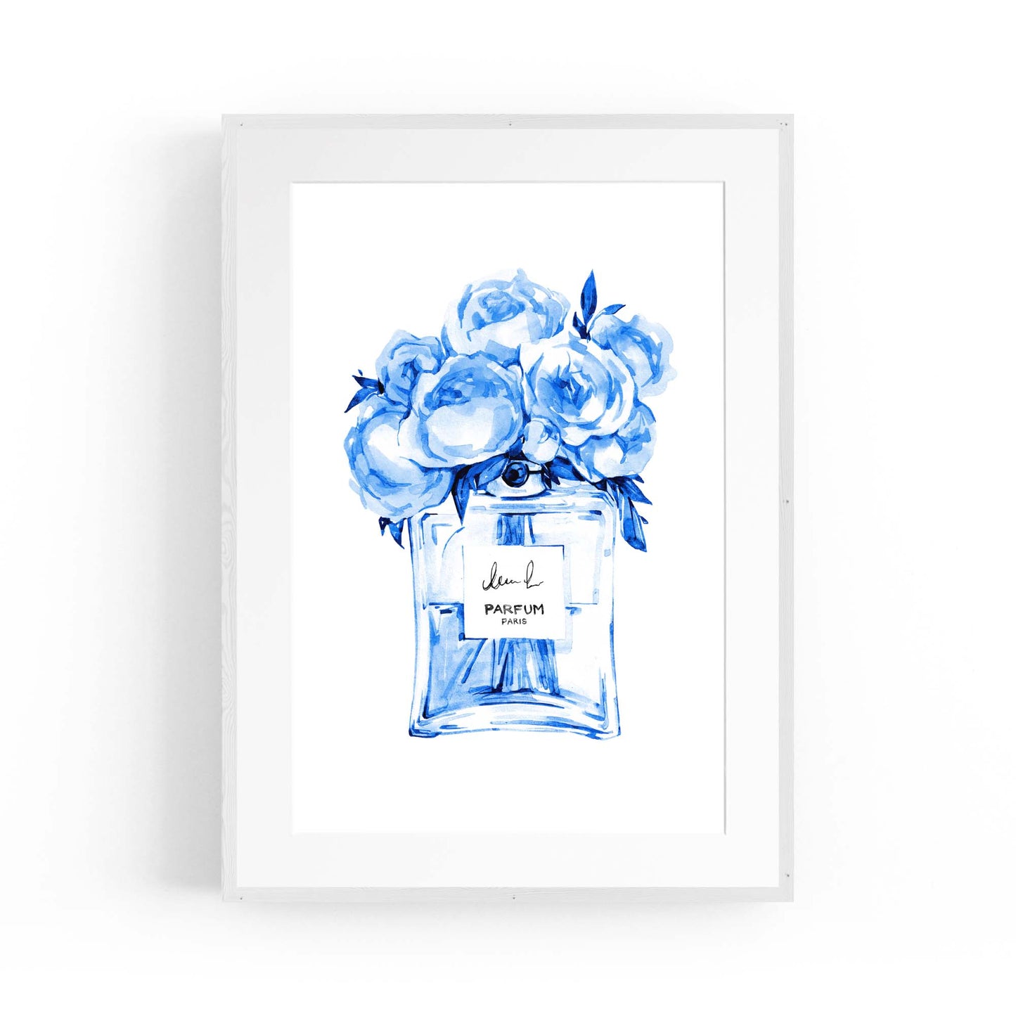 Blue Floral Perfume Bottle Fashion Flowers Wall Art #2 - The Affordable Art Company
