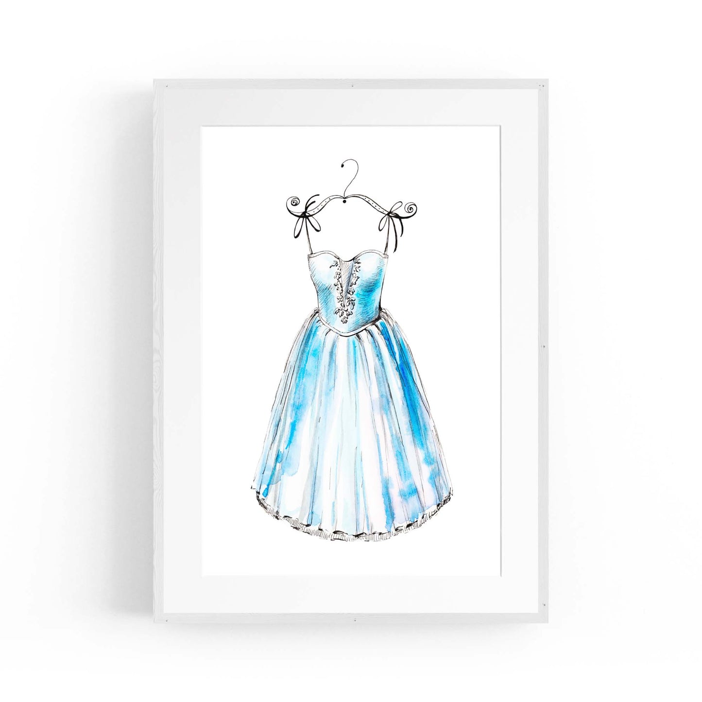 Blue Ballet Dress Girls Bedroom Ballerina Wall Art - The Affordable Art Company