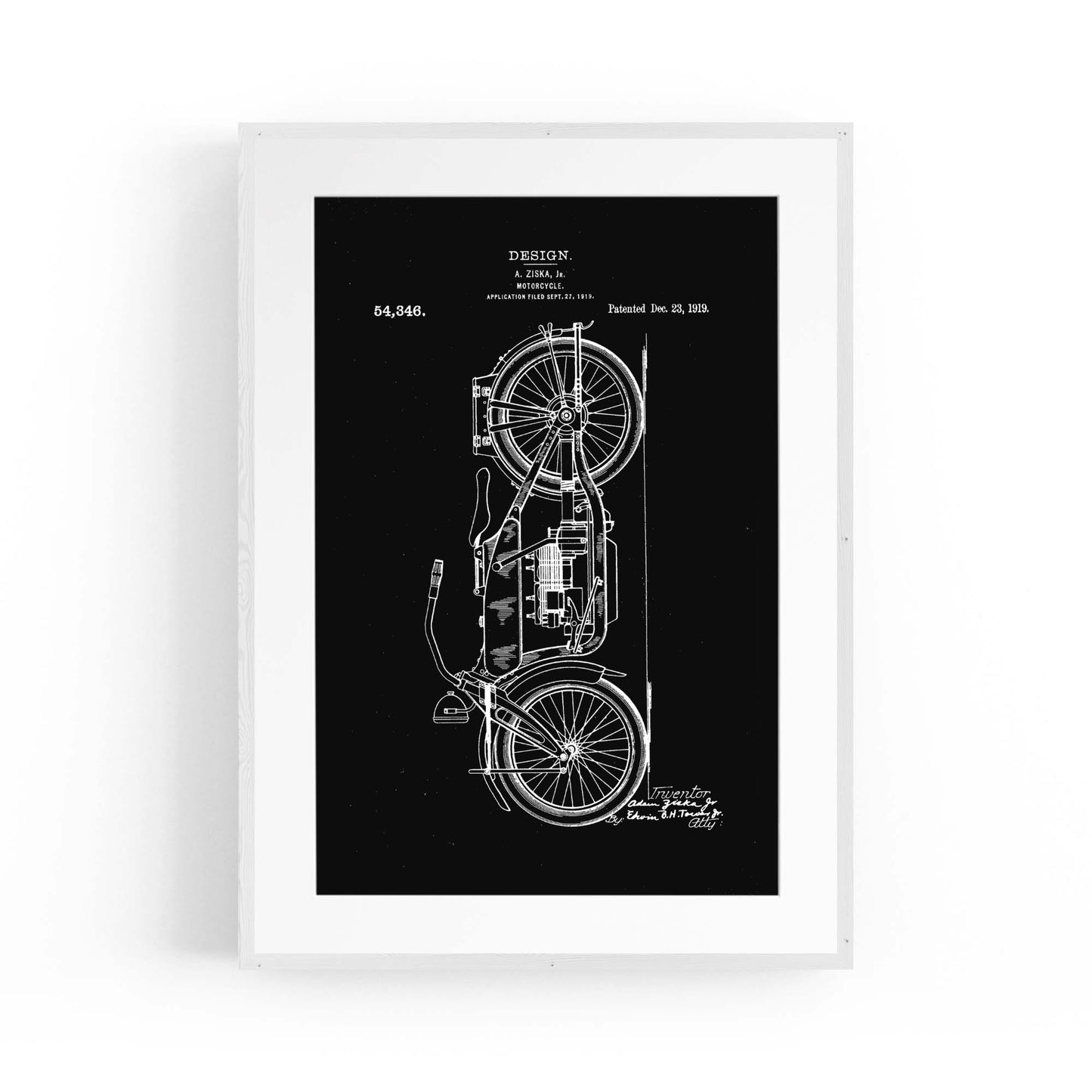 Vintage Motorcycle Black Patent Man Cave Wall Art #1 - The Affordable Art Company