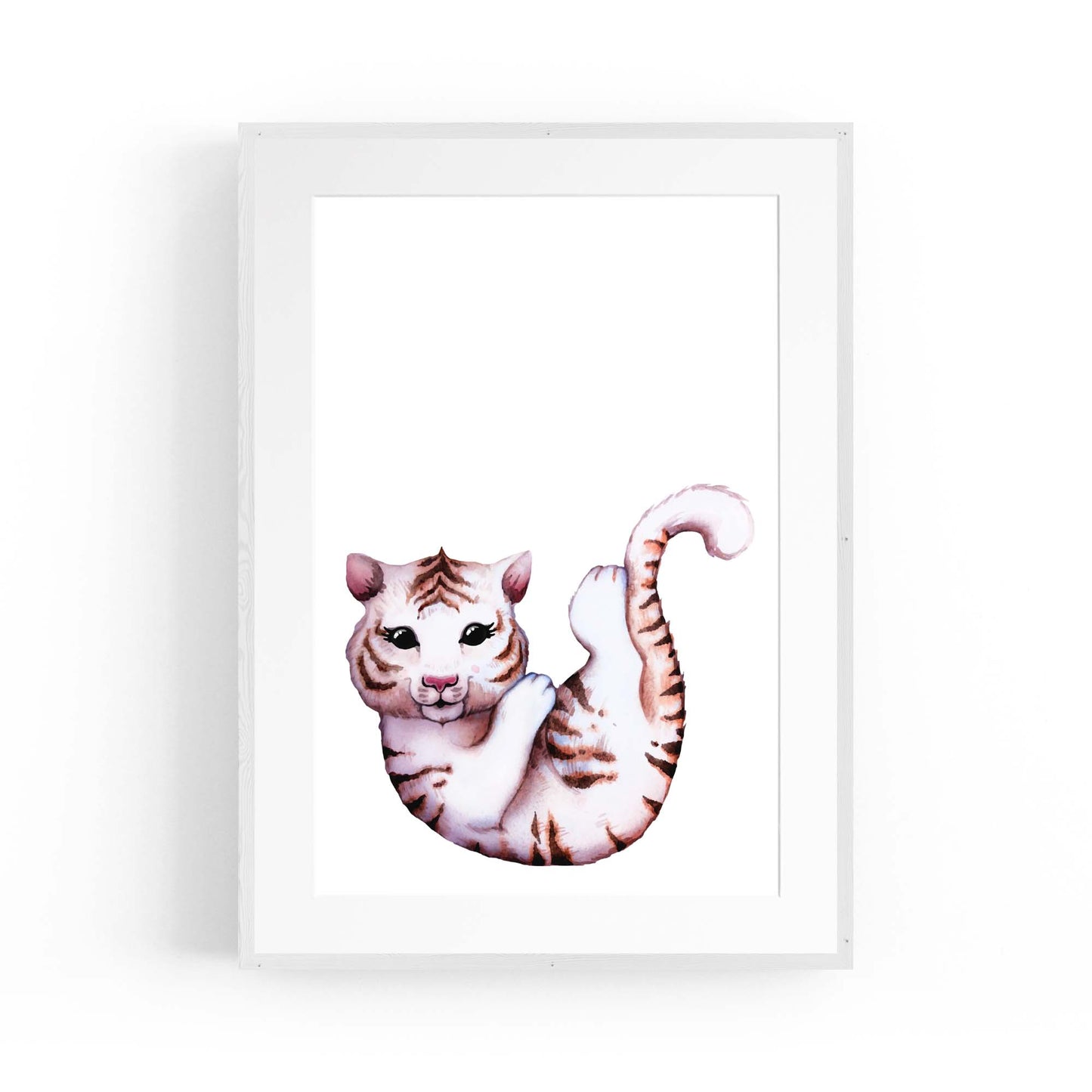 Cartoon White Tiger Cute Nursery Baby Animal Art - The Affordable Art Company