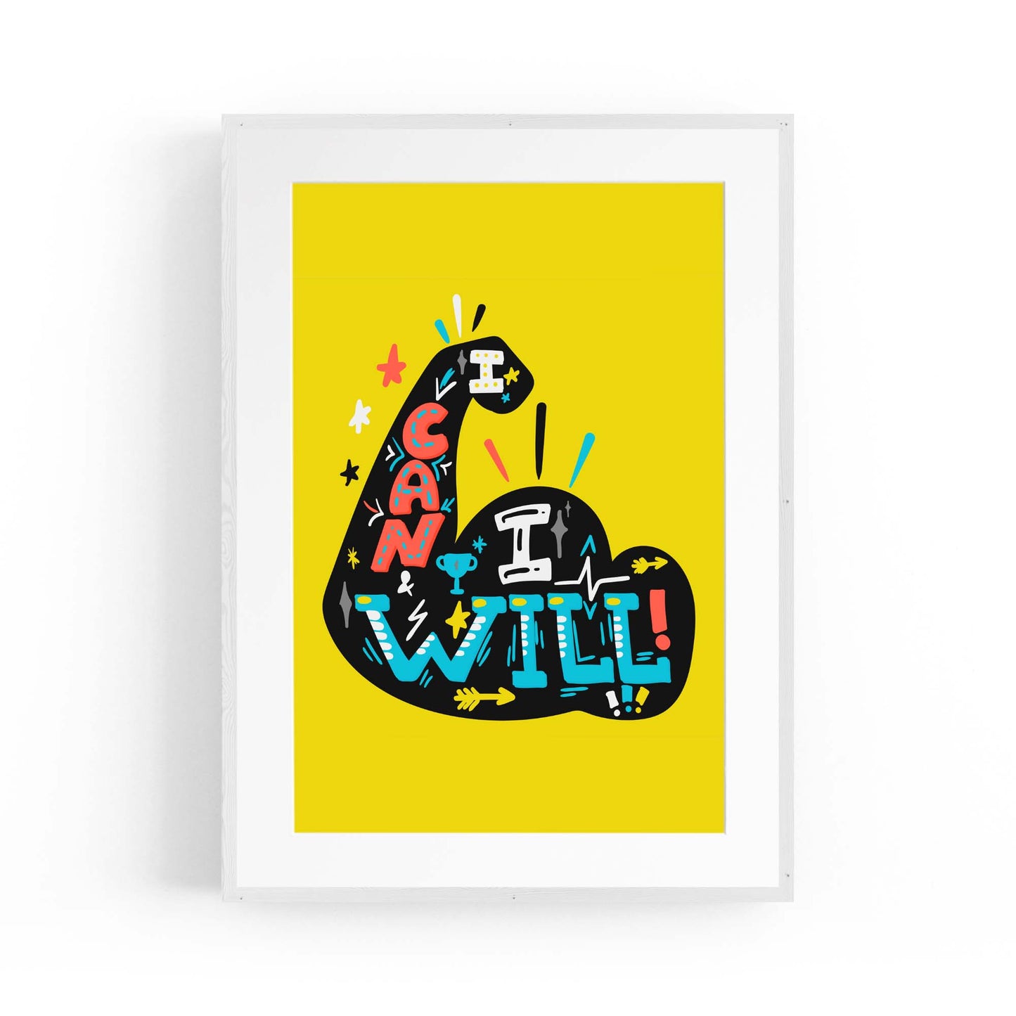 "I Can I Will" Yellow Fitness Gym Quote Wall Art - The Affordable Art Company