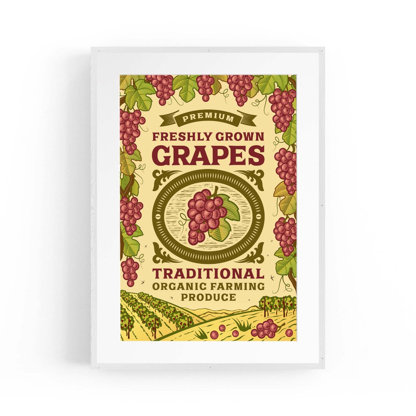 Vintage Farmhouse Advert Grapes Fruit Wall Art - The Affordable Art Company