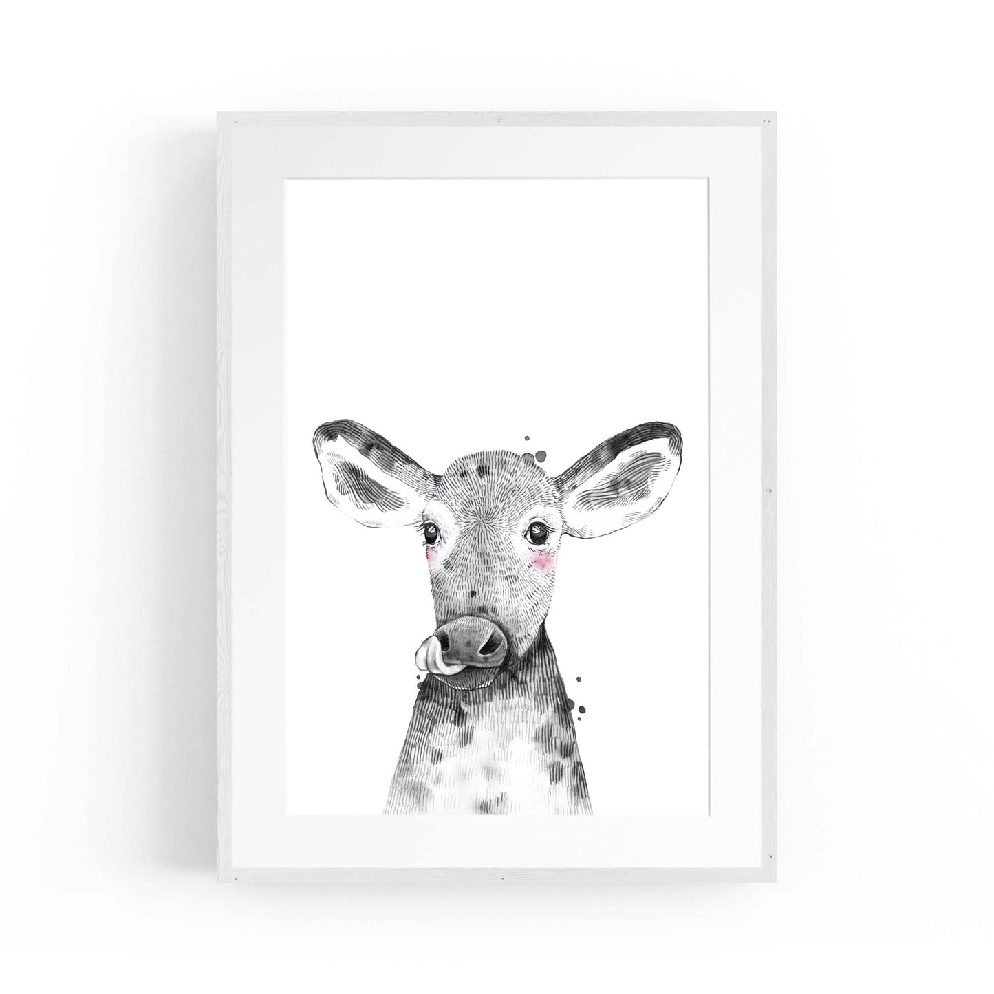 Cute Blushing Baby Cow Nursery Animal Wall Art - The Affordable Art Company