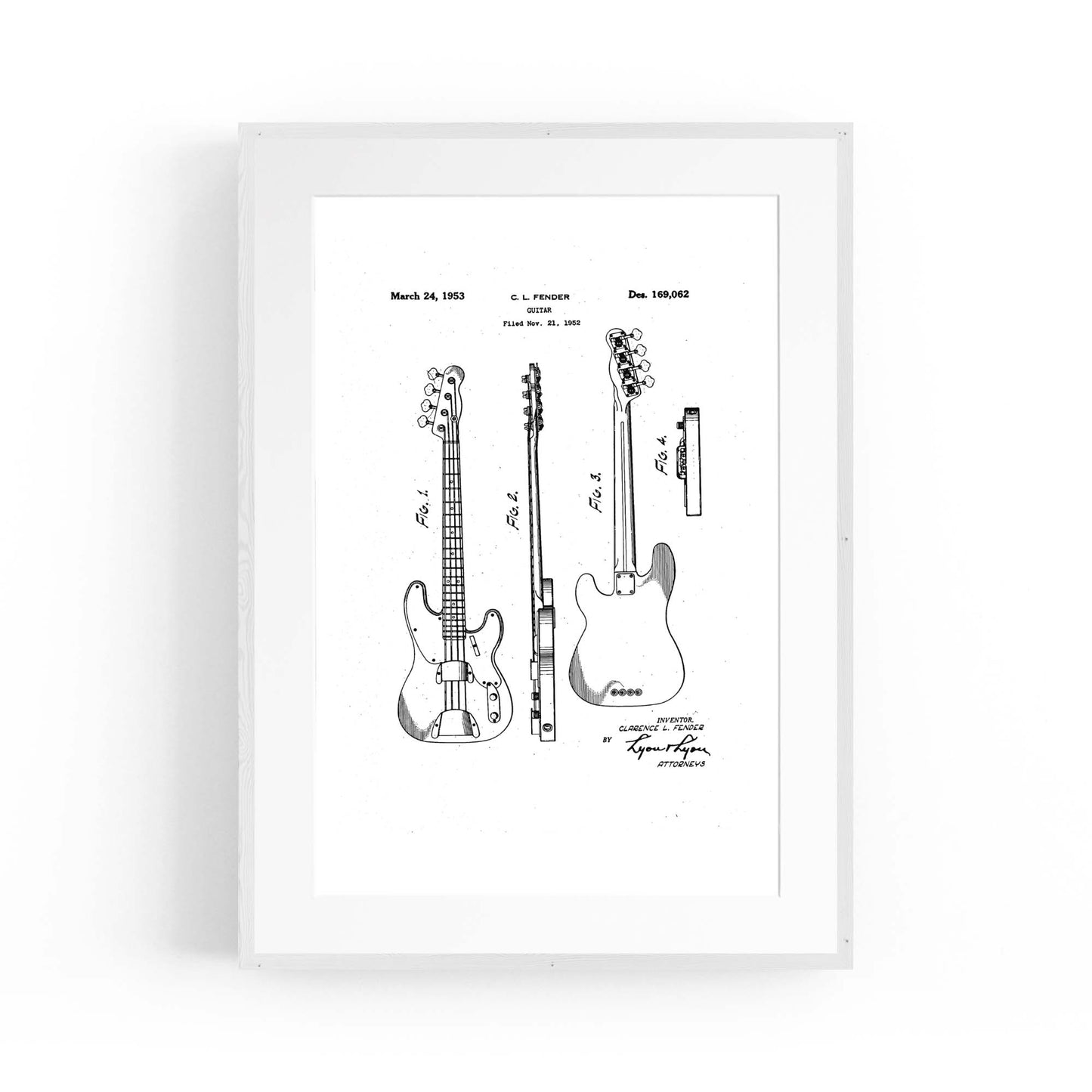 Fender Guitar White Patent Music Gift Wall Art - The Affordable Art Company