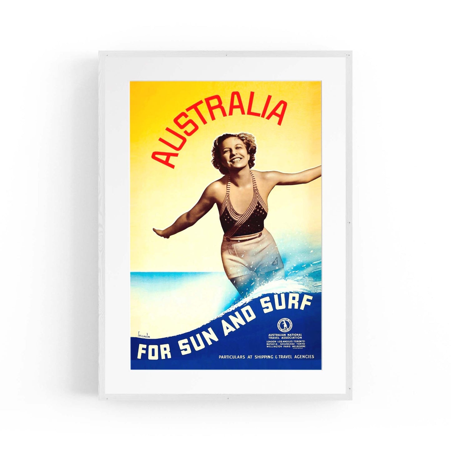 Vintage Australia Sun & Surf Travel Advert Wall Art - The Affordable Art Company