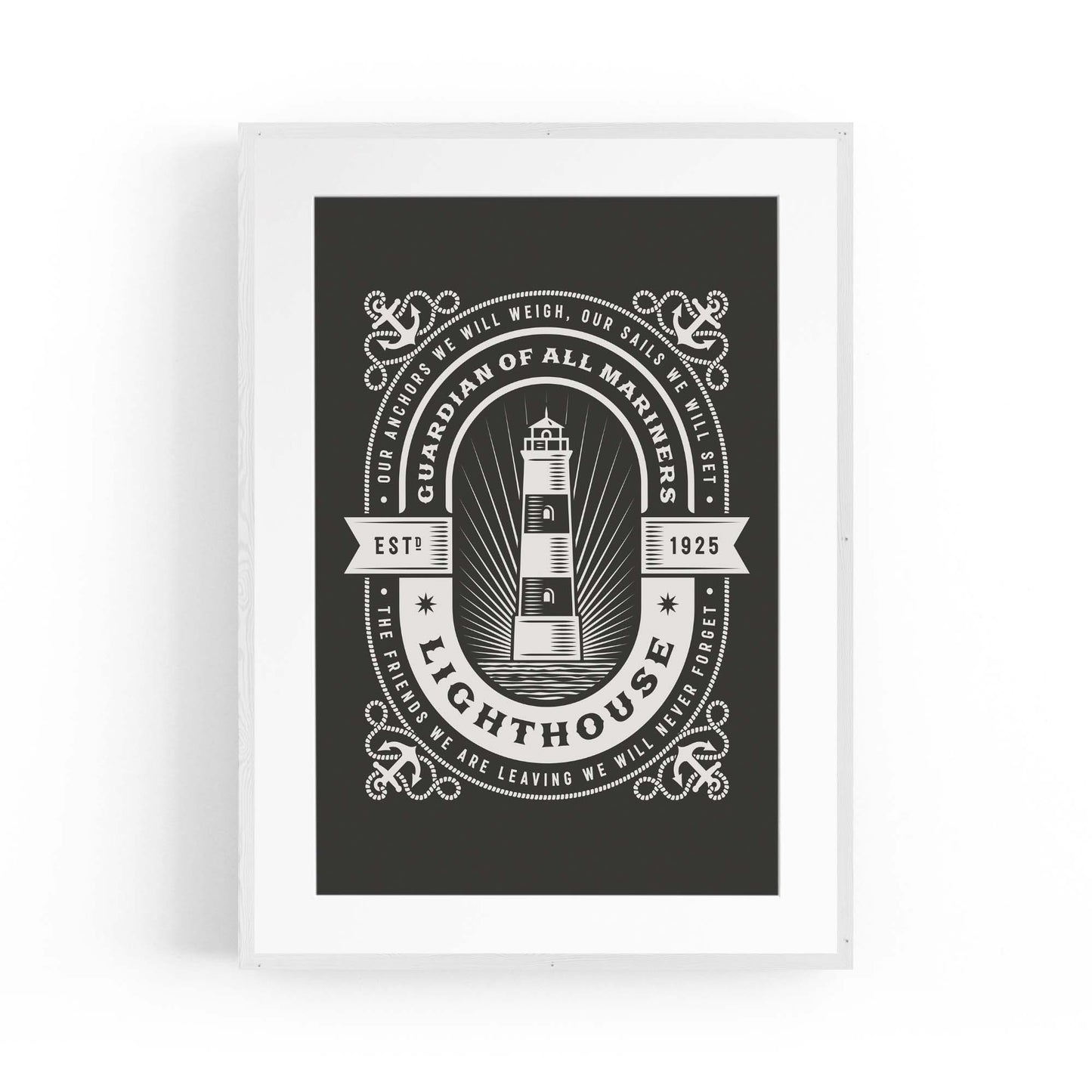Vintage Lighthouse Sign Coastal Nautical Wall Art - The Affordable Art Company
