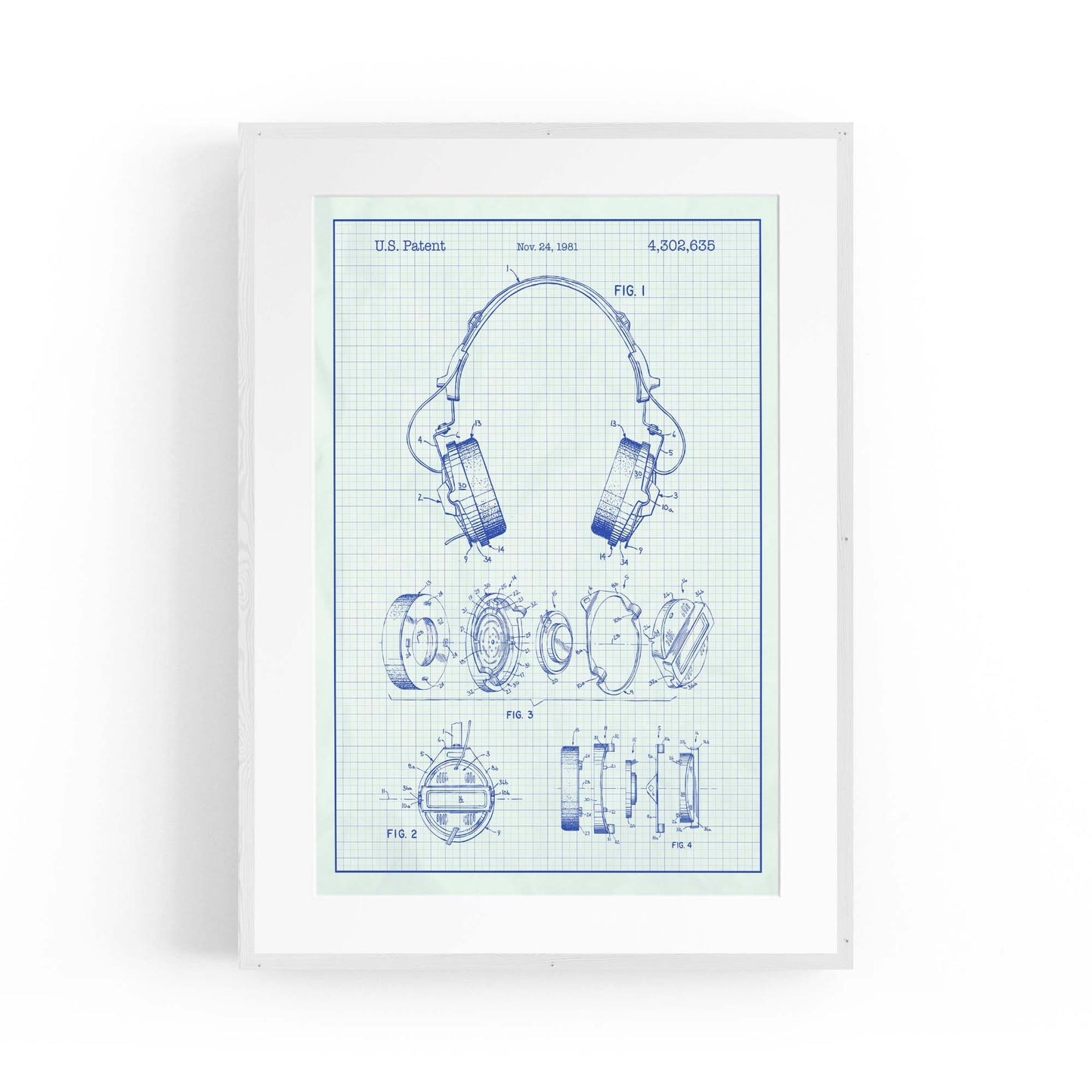 Vintage Music Headphones Blue Patent Wall Art #2 - The Affordable Art Company
