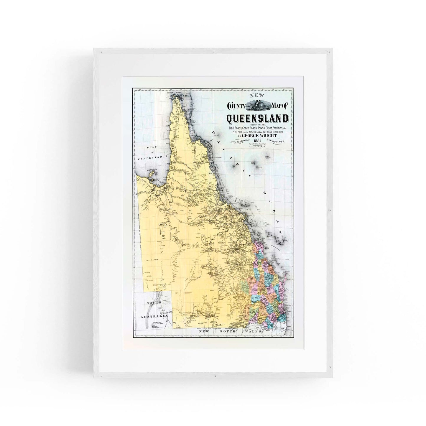 Queensland Australia Vintage Map Wall Art #2 - The Affordable Art Company