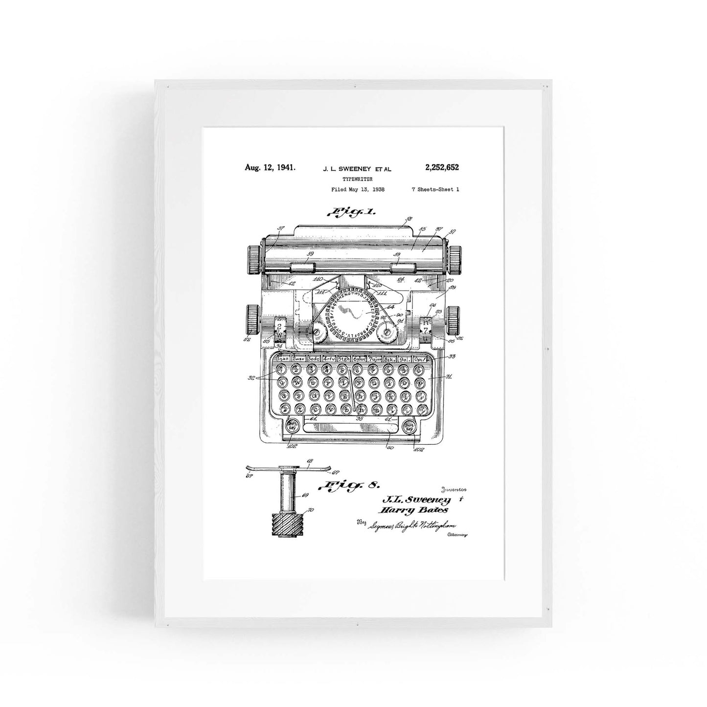 Vintage Typewriter White Patent Wall Art #3 - The Affordable Art Company