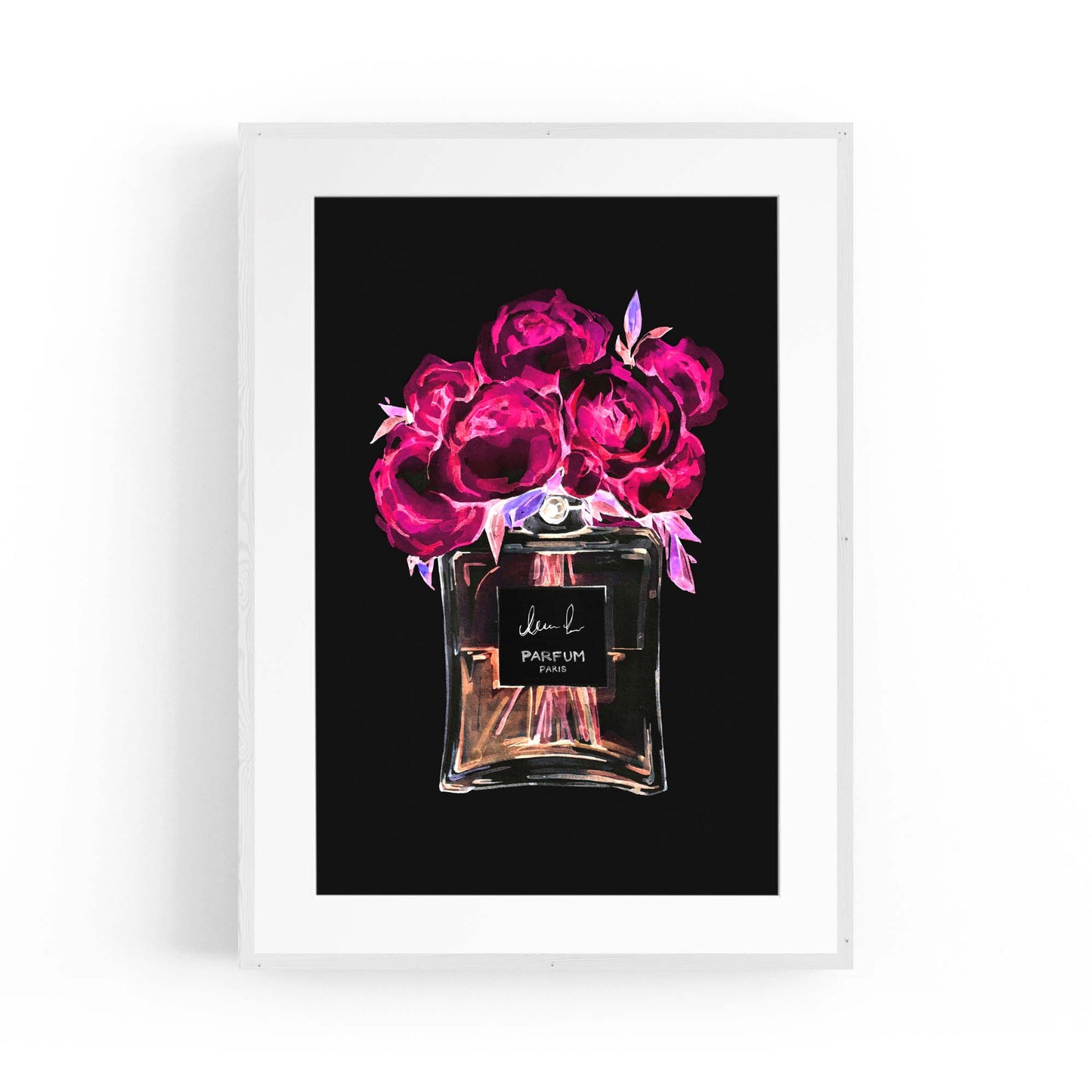 Neon Pink Floral Perfume Bottle Fashion Wall Art - The Affordable Art Company