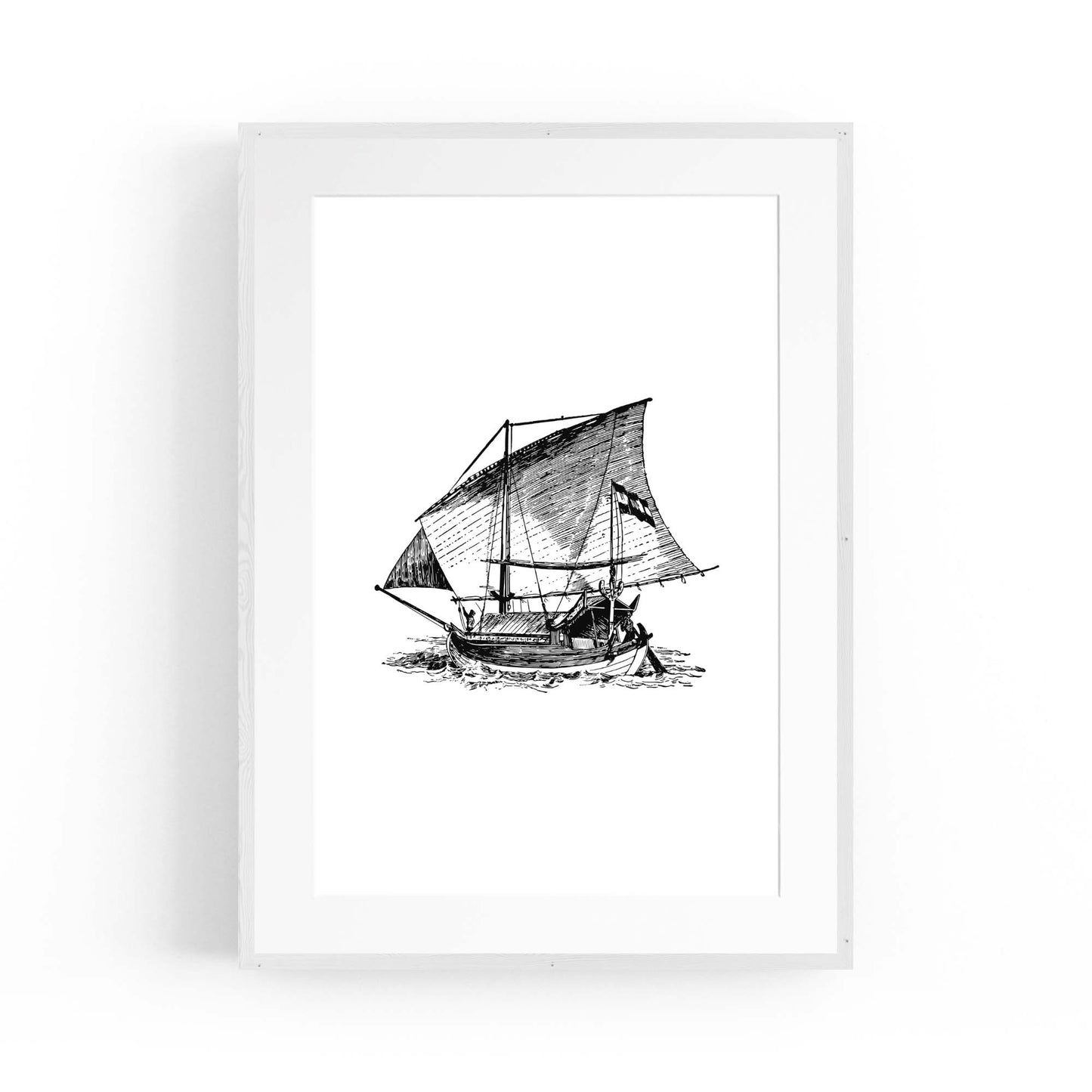 Sail Boat Coastal Drawing Nautical Coast Wall Art #1 - The Affordable Art Company