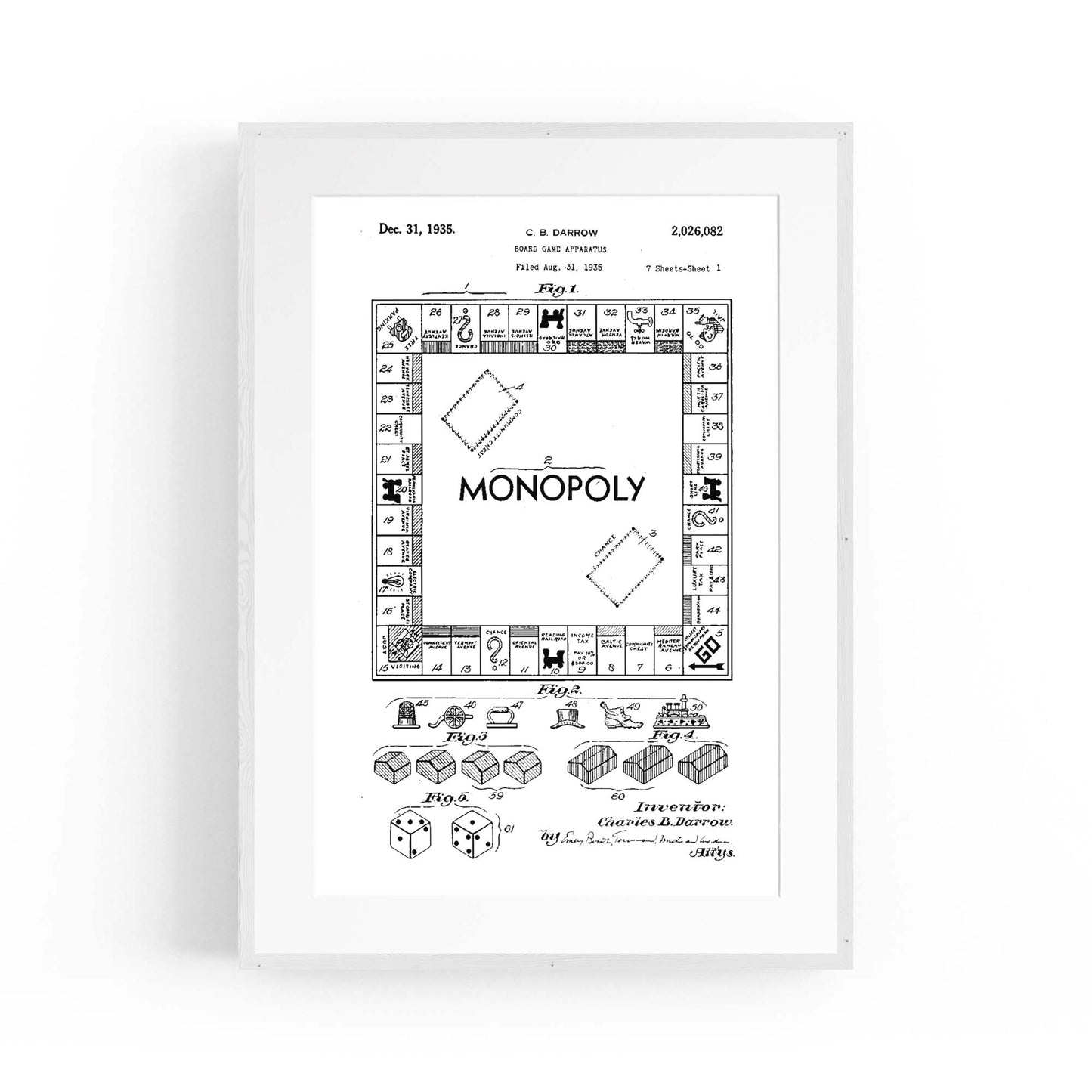 Vintage Monopoly Patent White Patent Wall Art #2 - The Affordable Art Company