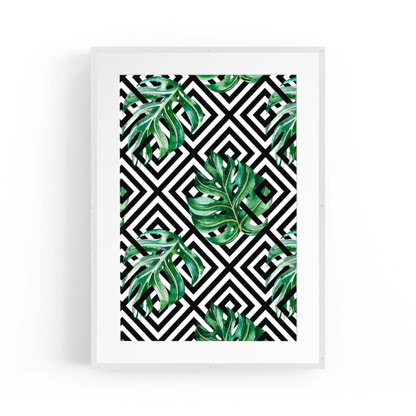 Green Leaves Geometric Nature Wall Art #4 - The Affordable Art Company