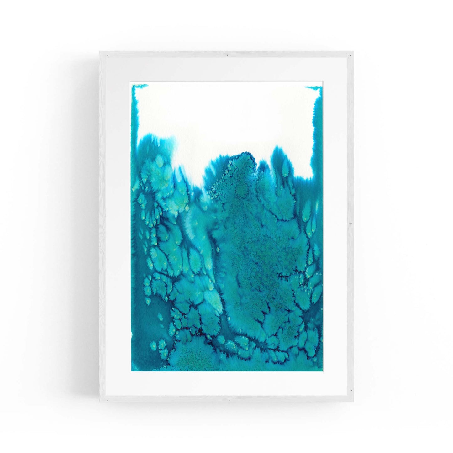 Teal Ink Minimal Ink Painting Blue Wall Art #6 - The Affordable Art Company