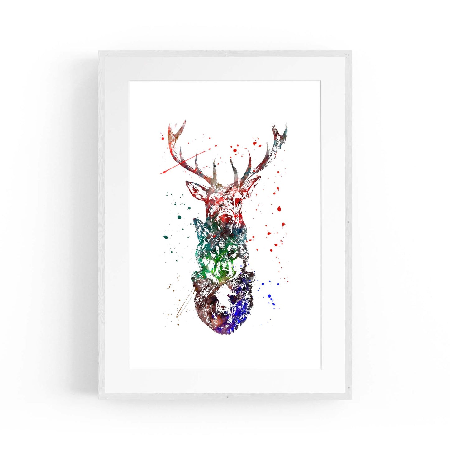 Animal Heads Man Cave Deer Wolf Bear Wall Art - The Affordable Art Company