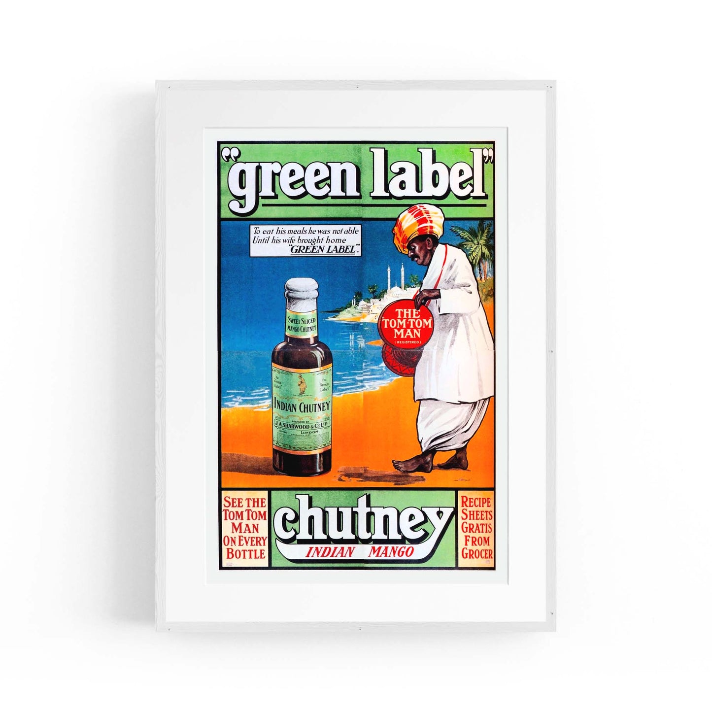 Green Label Indian Chutney Vintage Advert Wall Art - The Affordable Art Company