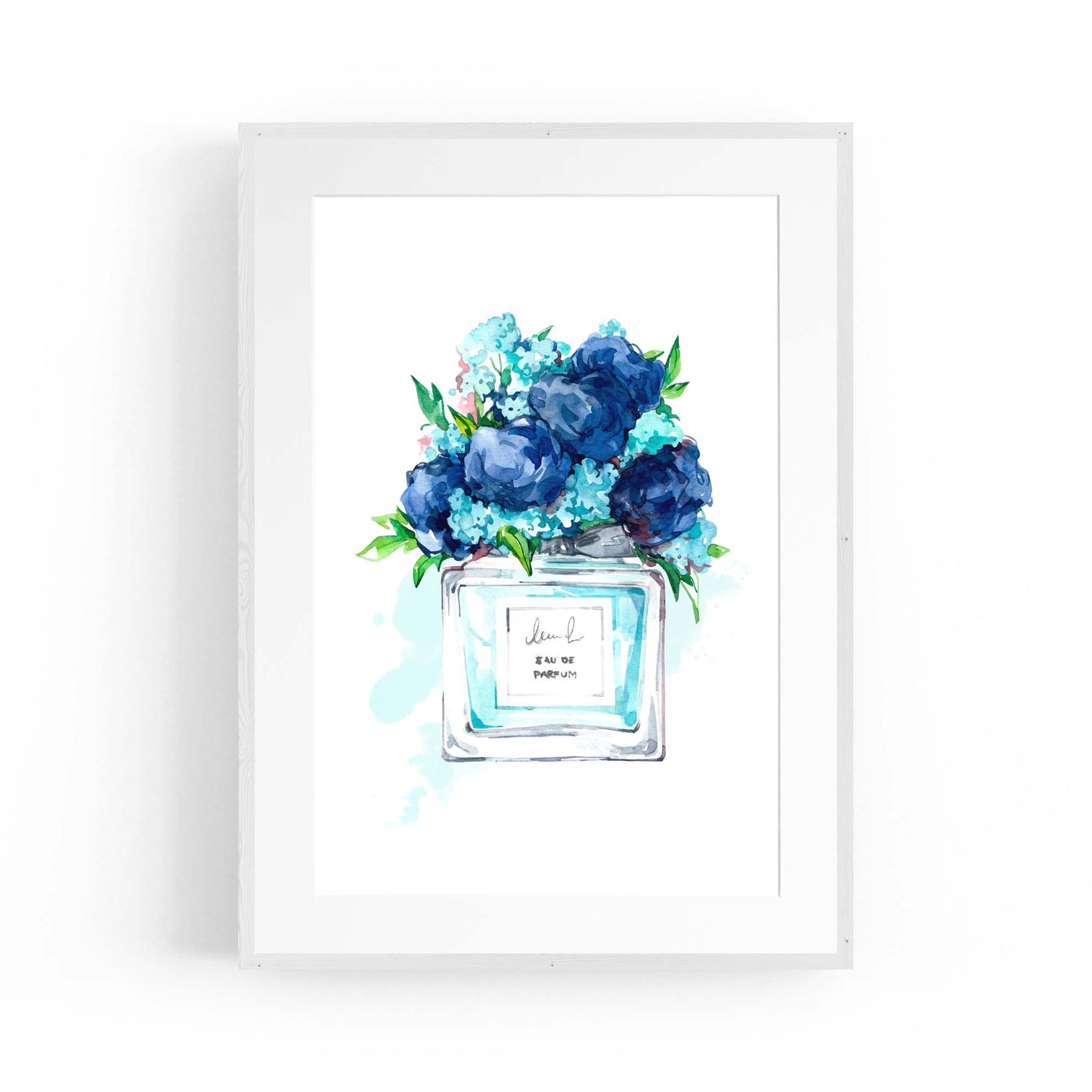 Blue Floral Perfume Bottle Fashion Flowers Wall Art #1 - The Affordable Art Company