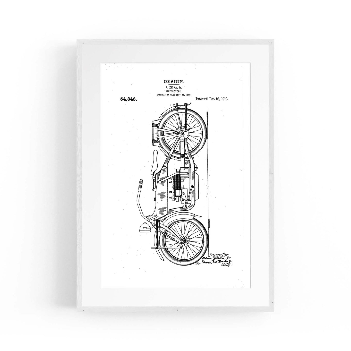 Vintage Motorcycle White Patent Man Cave Wall Art #2 - The Affordable Art Company