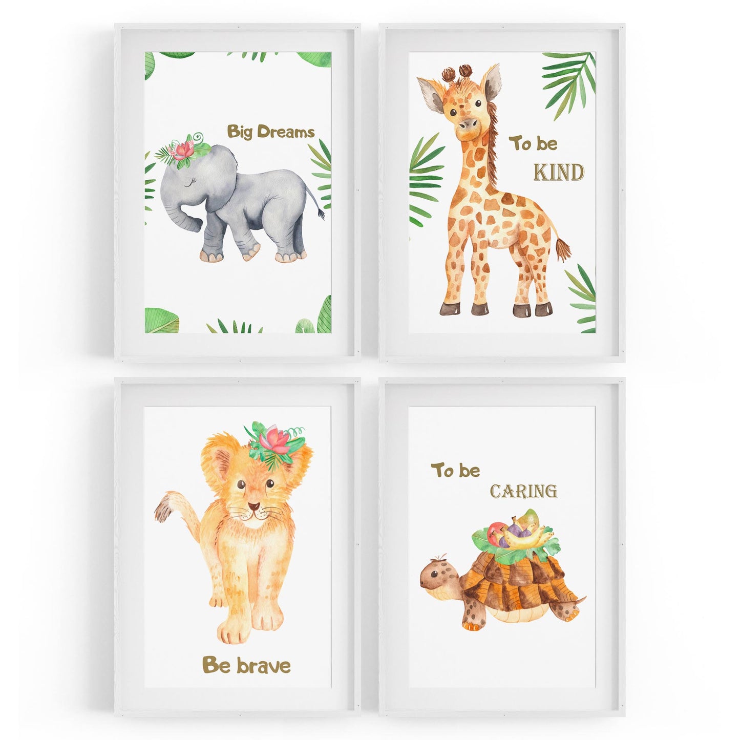 Set of 4 Inspirational Quote Baby Nursery Animal Paintings Wall Art - The Affordable Art Company