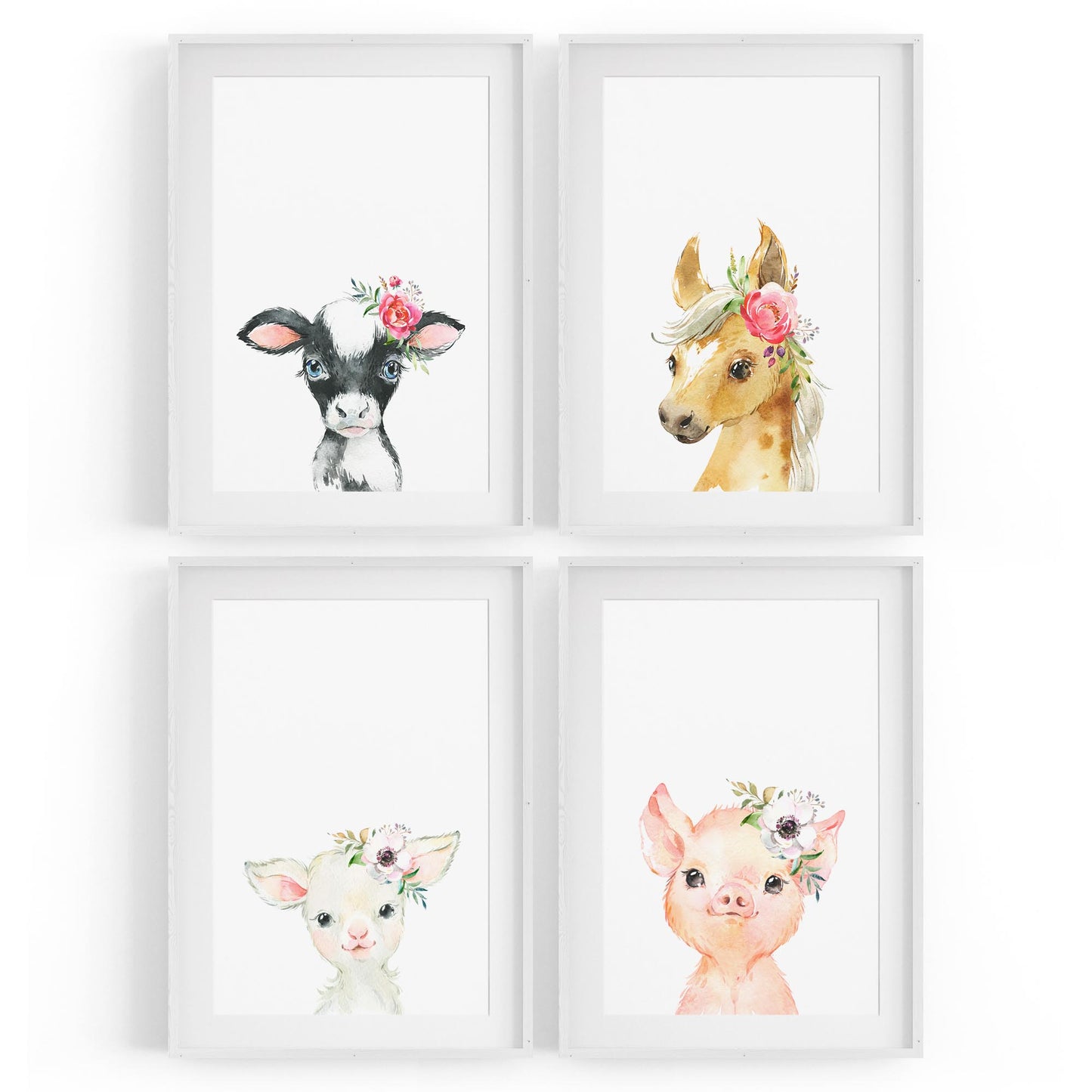 Set of 4 Baby Farm Animal Cute Nursery Paintings Wall Art - The Affordable Art Company