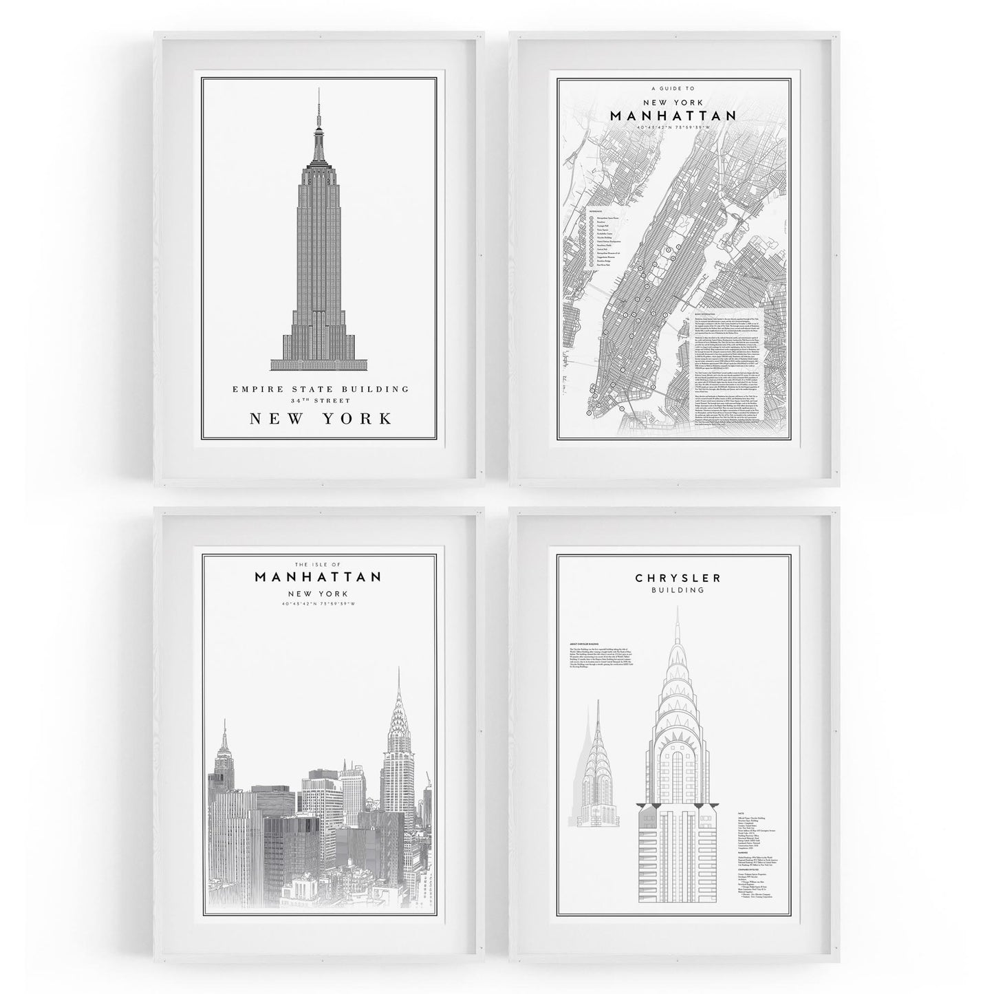 Set of 4 New York City Line Drawings Wall Art - The Affordable Art Company