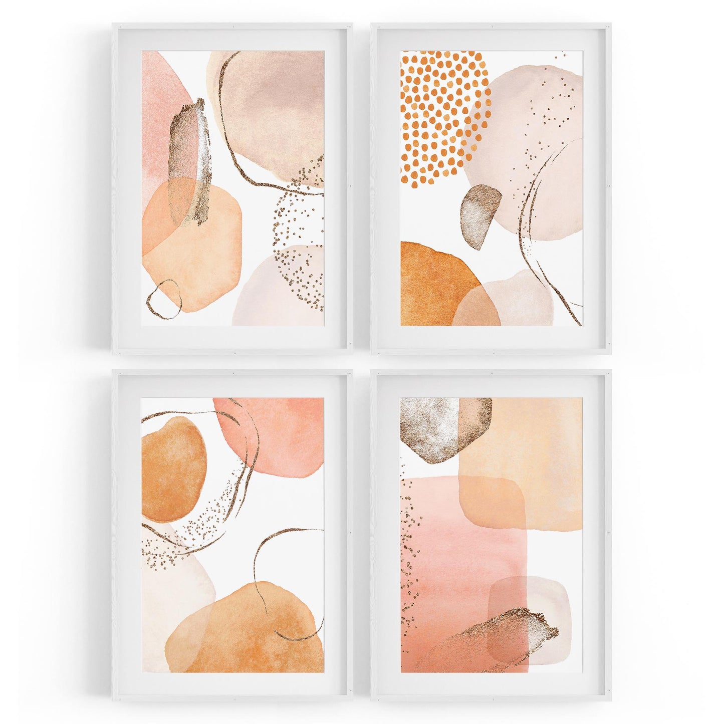 Set of 4 Abstract Peach and Nude Painting Wall Art - The Affordable Art Company