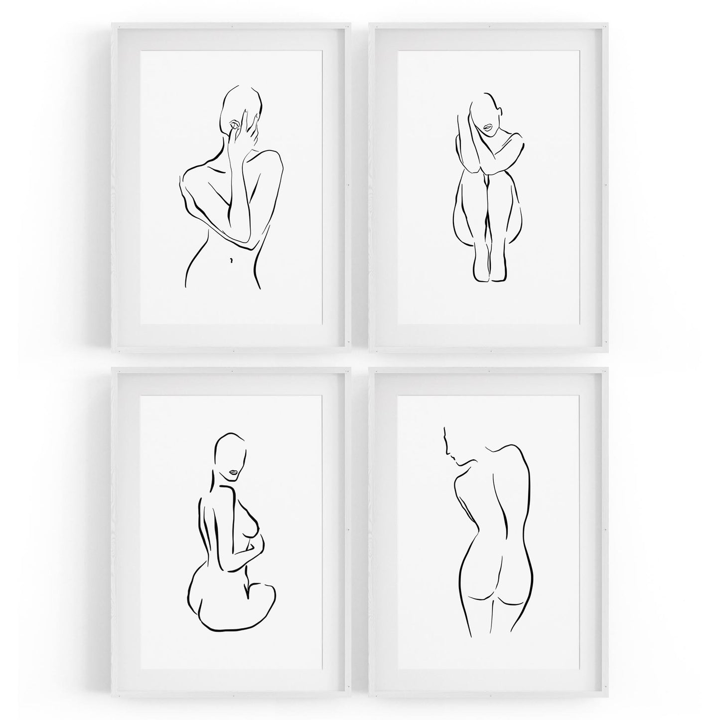 Set of 4 Nude Female Shape Bedroom Minimal Line Art - The Affordable Art Company