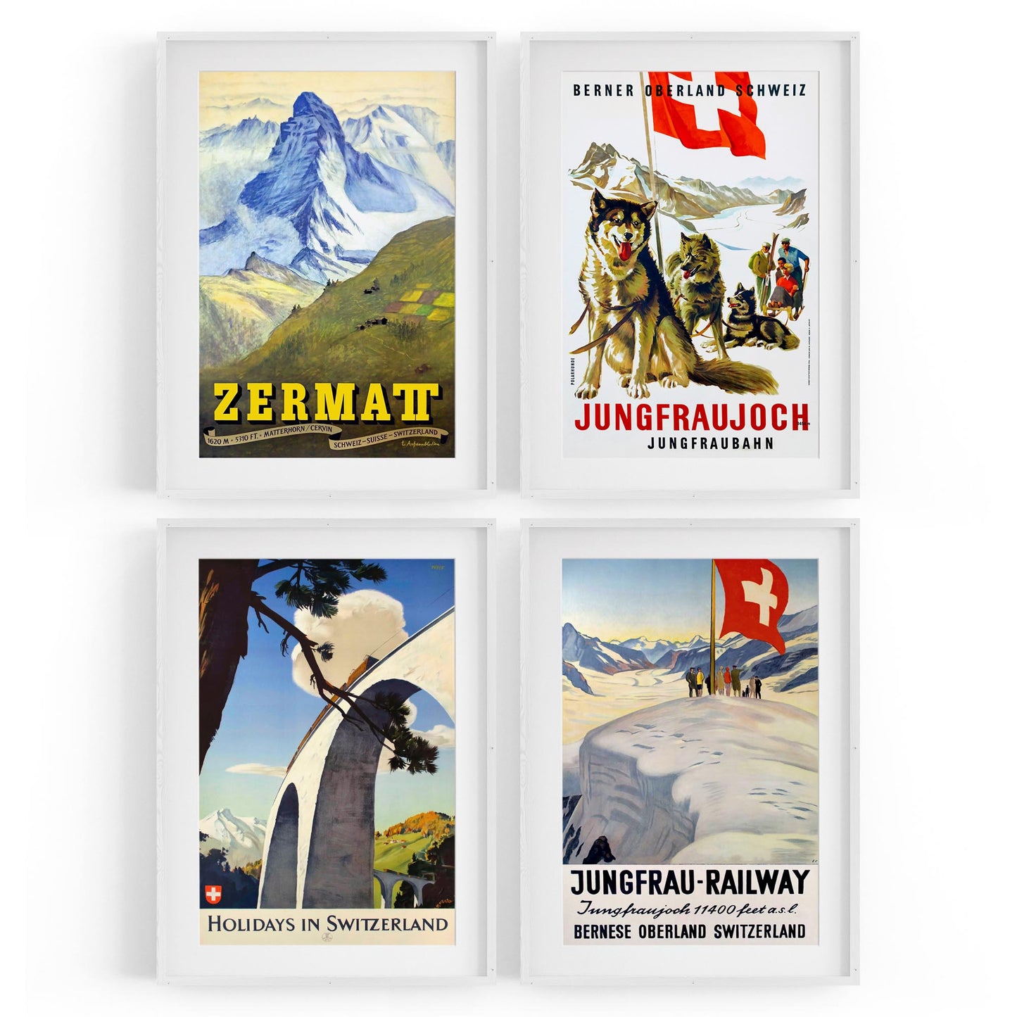 Set of 4 Vintage Switzerland Travel Advertisements Wall Art - The Affordable Art Company