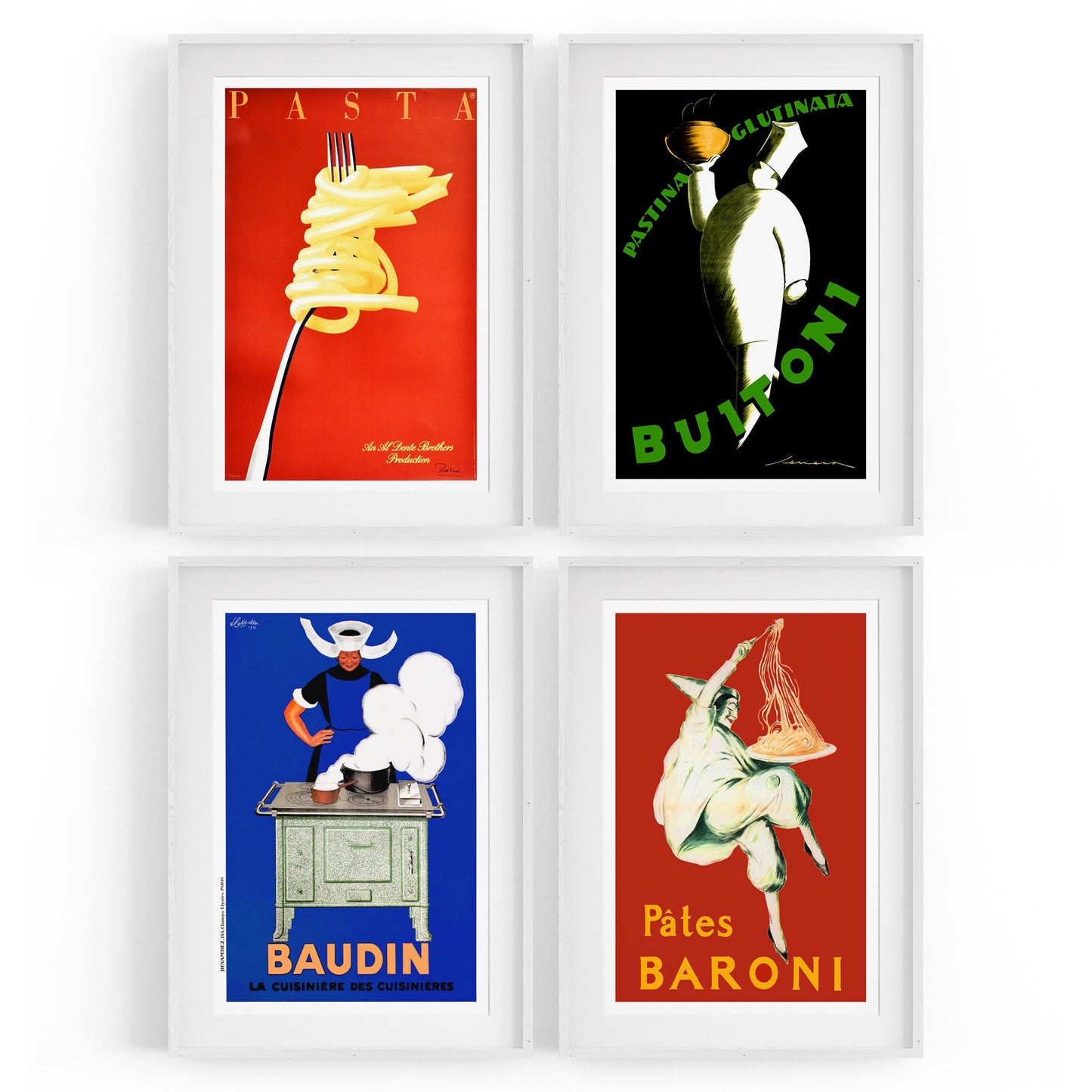 Set of 4 Vintage Italian and French Food Restaurant Advertisements Wall Art - The Affordable Art Company
