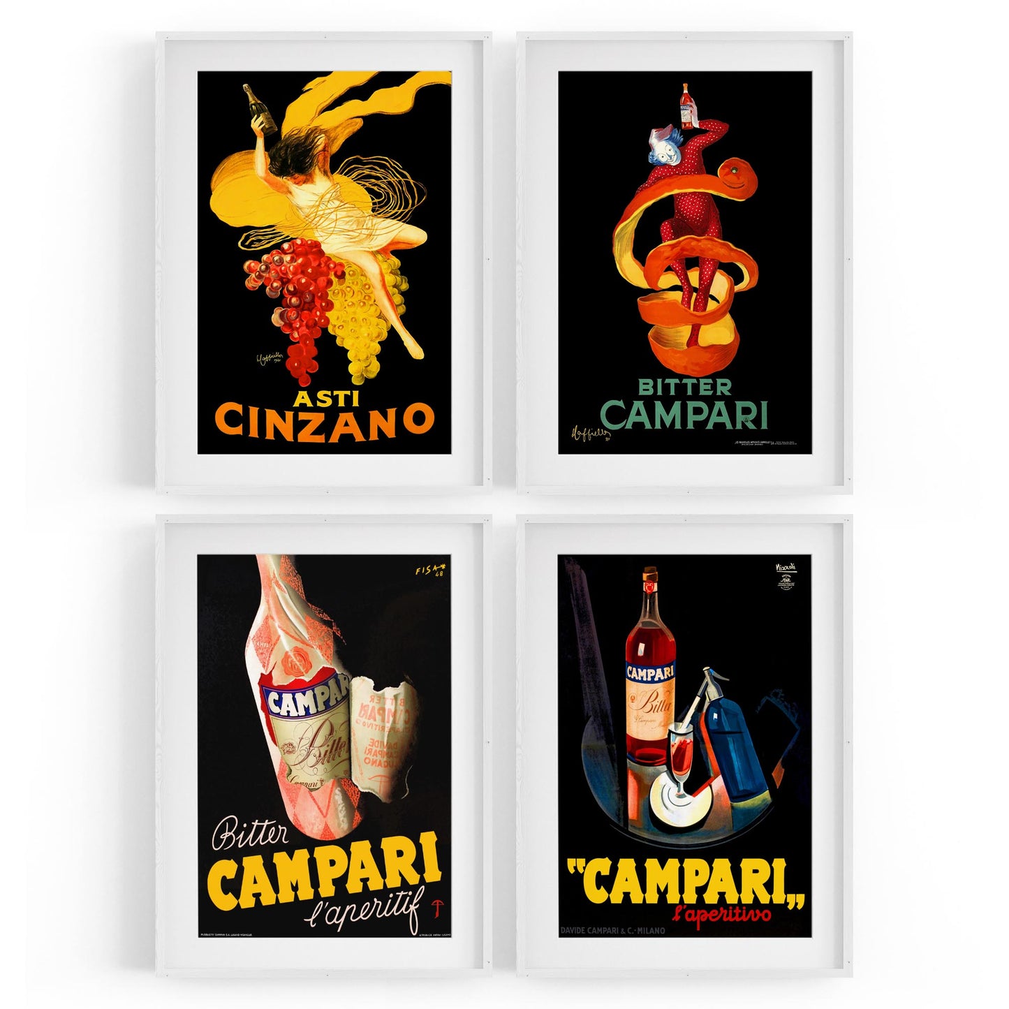 Set of 4 Vintage Italian Wine Cafe Advertisements Wall Art - The Affordable Art Company