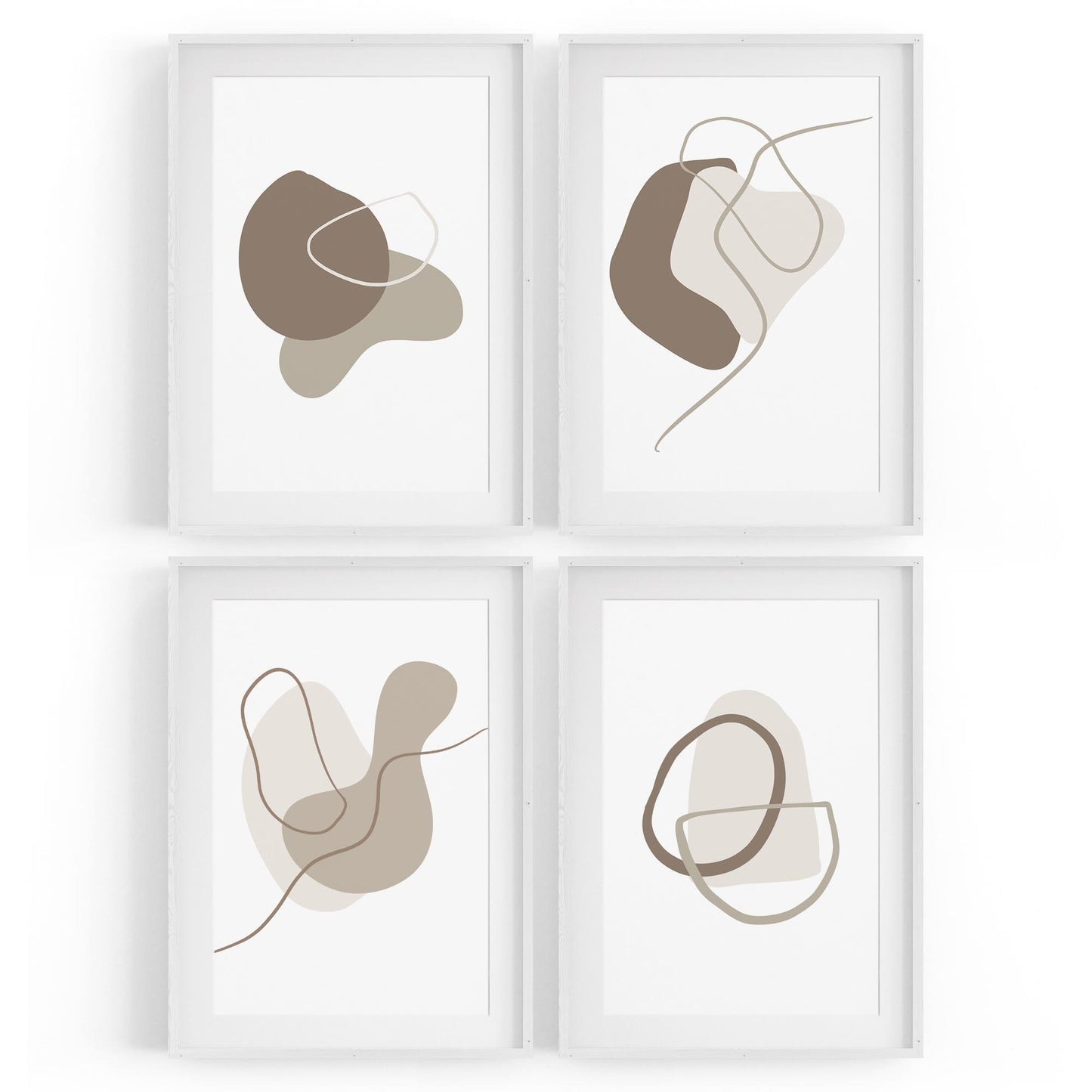 Set of 4 Minimal Abstract Grey Shapes and Lines Wall Art - The Affordable Art Company