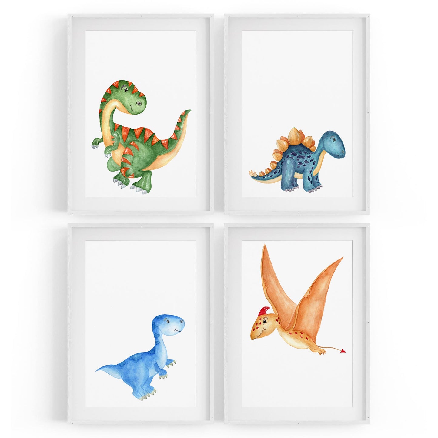 Set of 4 Cute Dinosaur Nursery Paintings Wall Art - The Affordable Art Company