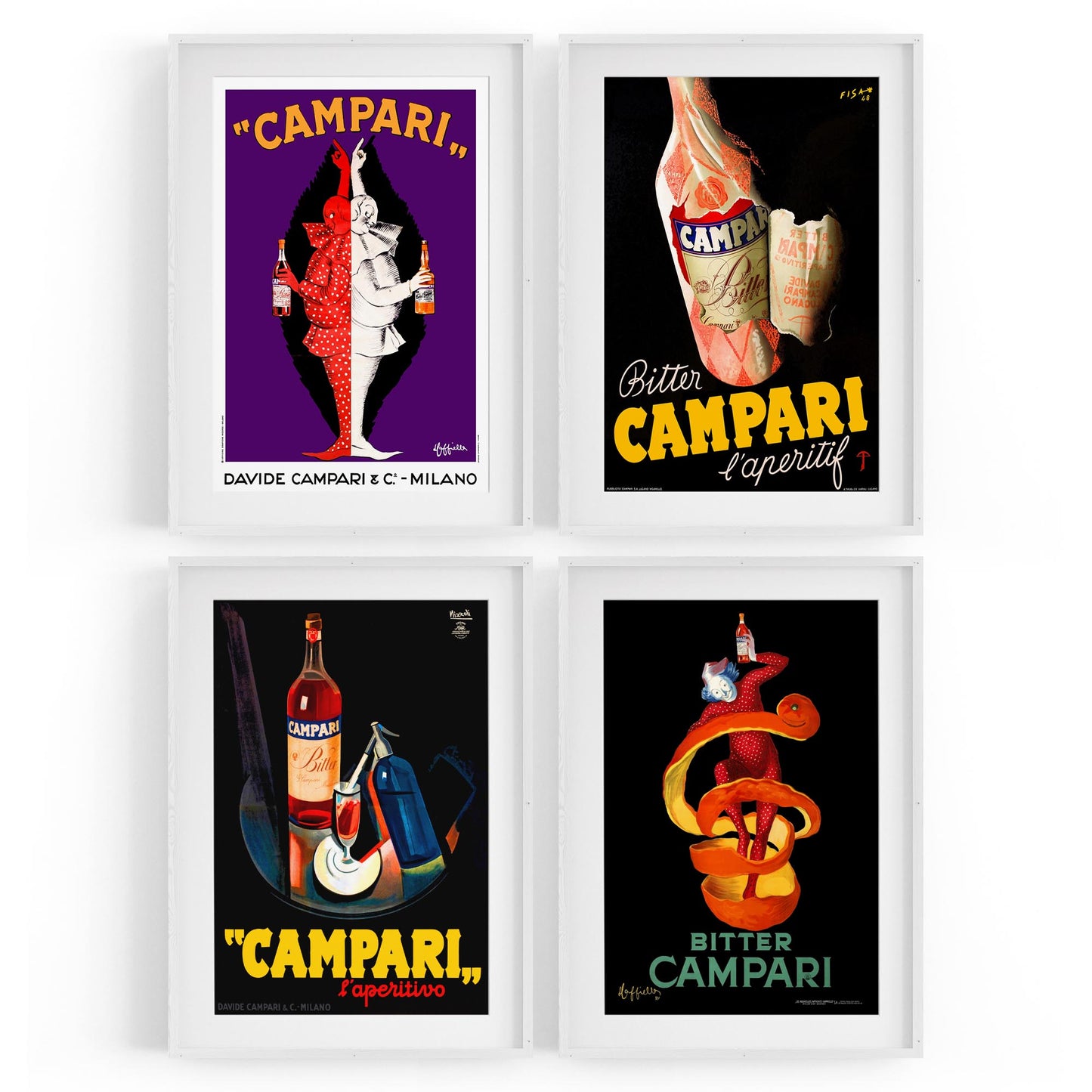 Set of 4 Vintage Italian Campari Drink Advertisements Wall Art - The Affordable Art Company
