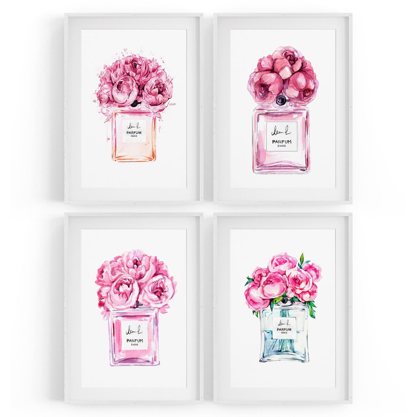 Set of 4 Perfume Bottle Painting Fashion Inspired Bedroom Wall Art - The Affordable Art Company