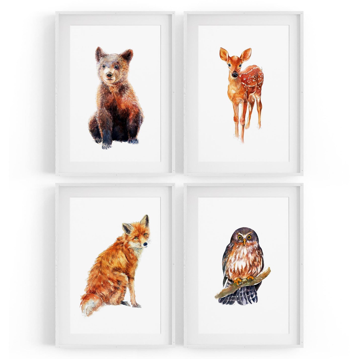 Set of 4 Watercolour Woodland Animal Painting Wall Art - The Affordable Art Company