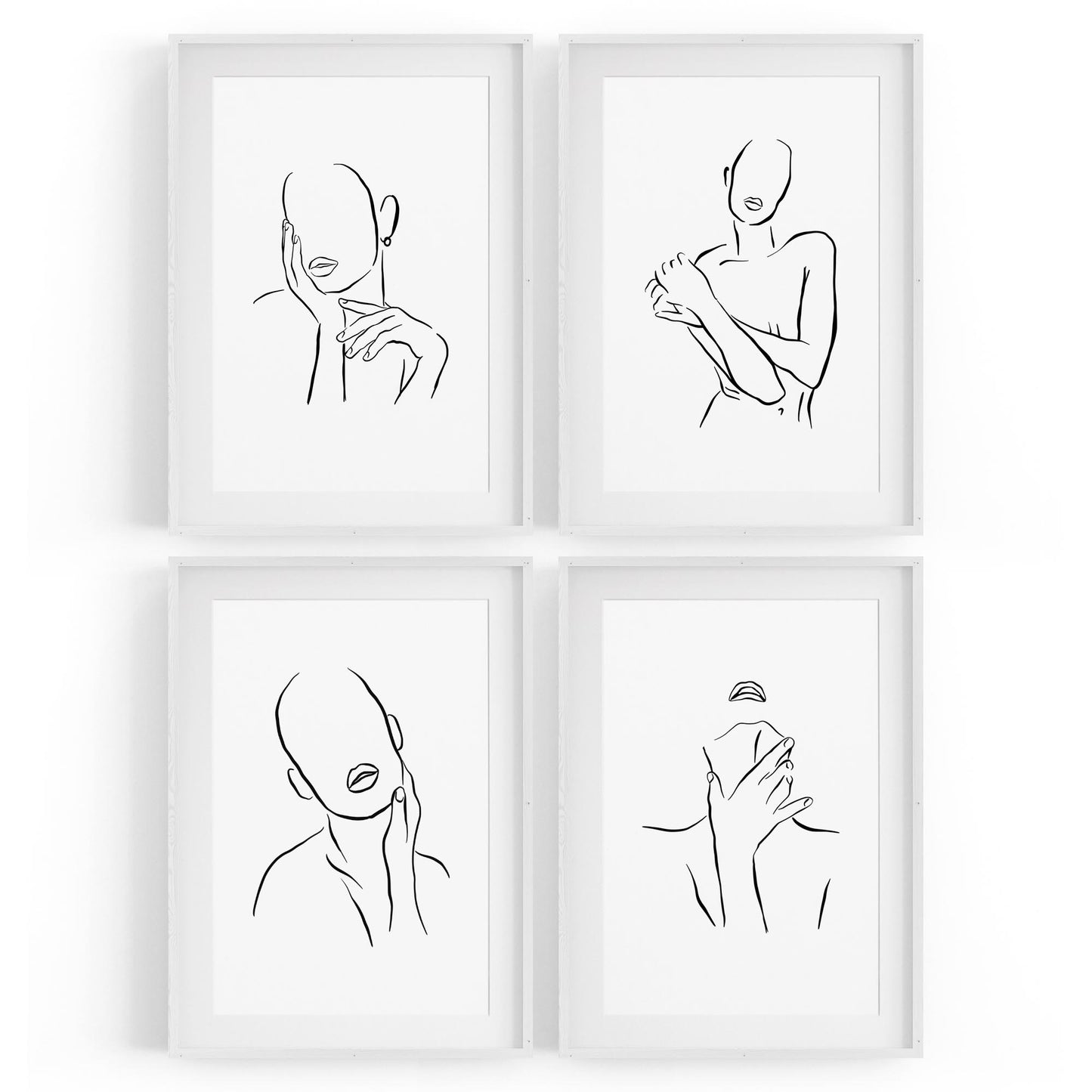 Set of 4 Nude Female Body Shape Line Bedroom Minimal Wall Art - The Affordable Art Company