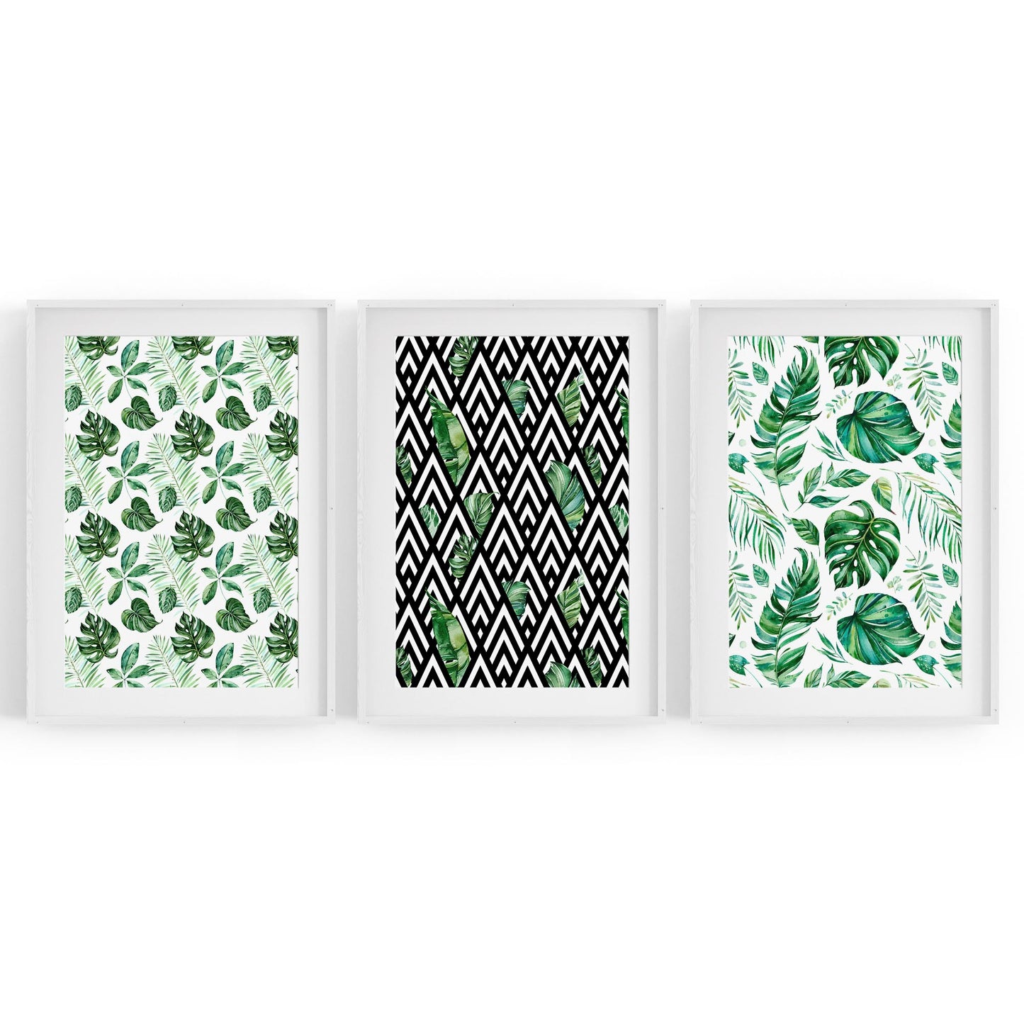 Set of 3 Green Leaf Pattern Nature Wall Art - The Affordable Art Company