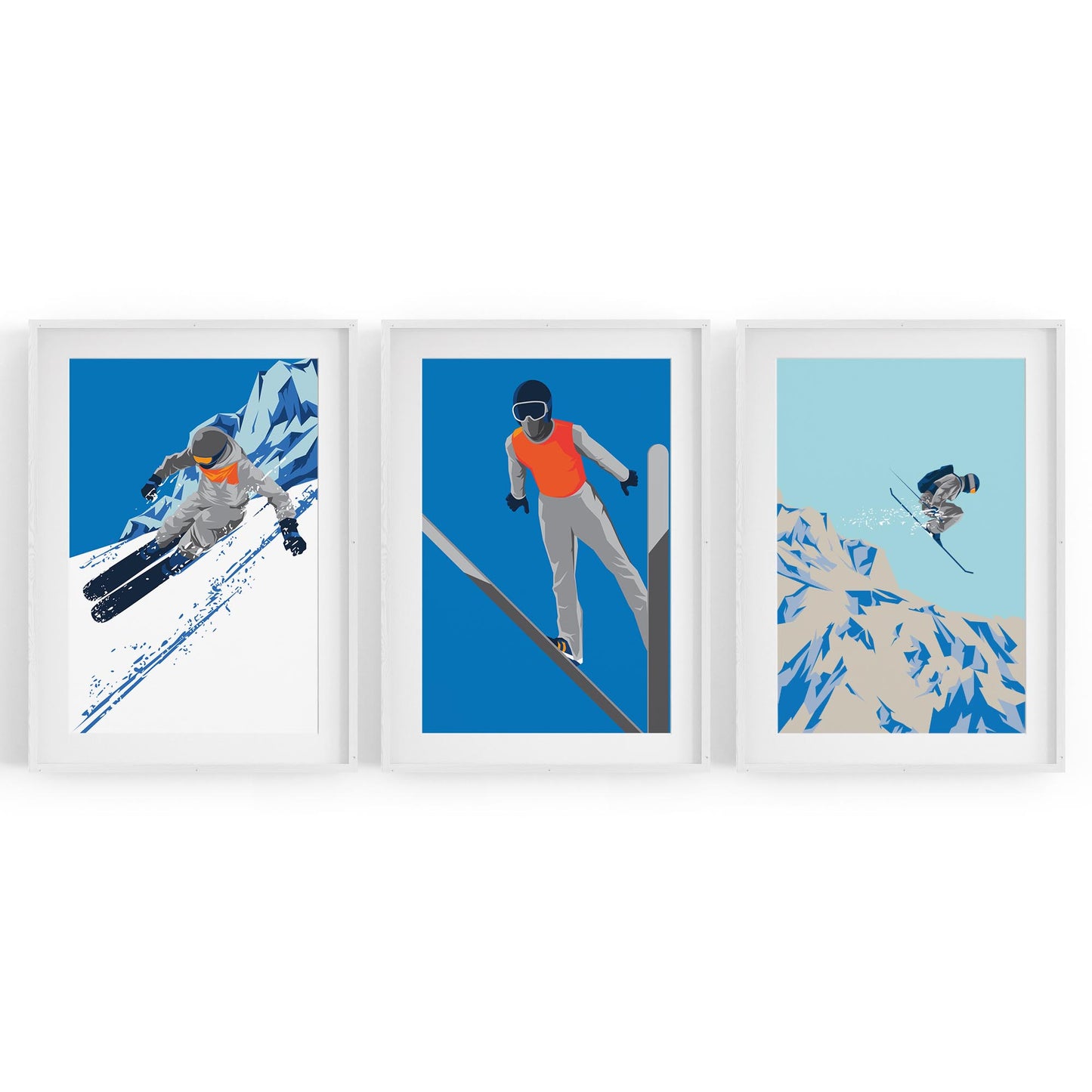 Set of Retro Skiing Snow Cabin Winter Ski Wall Art - The Affordable Art Company