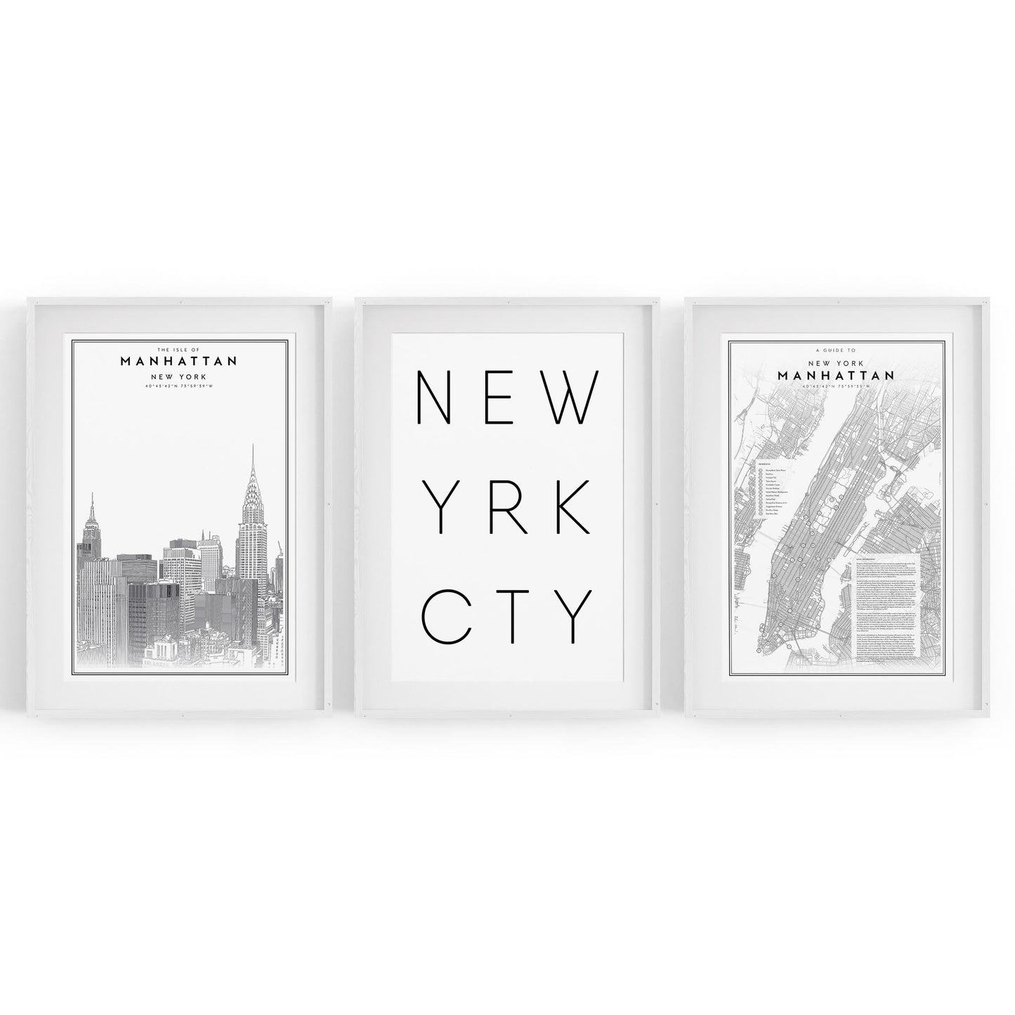 Set of New York Wall Minimal Black & White Art - The Affordable Art Company