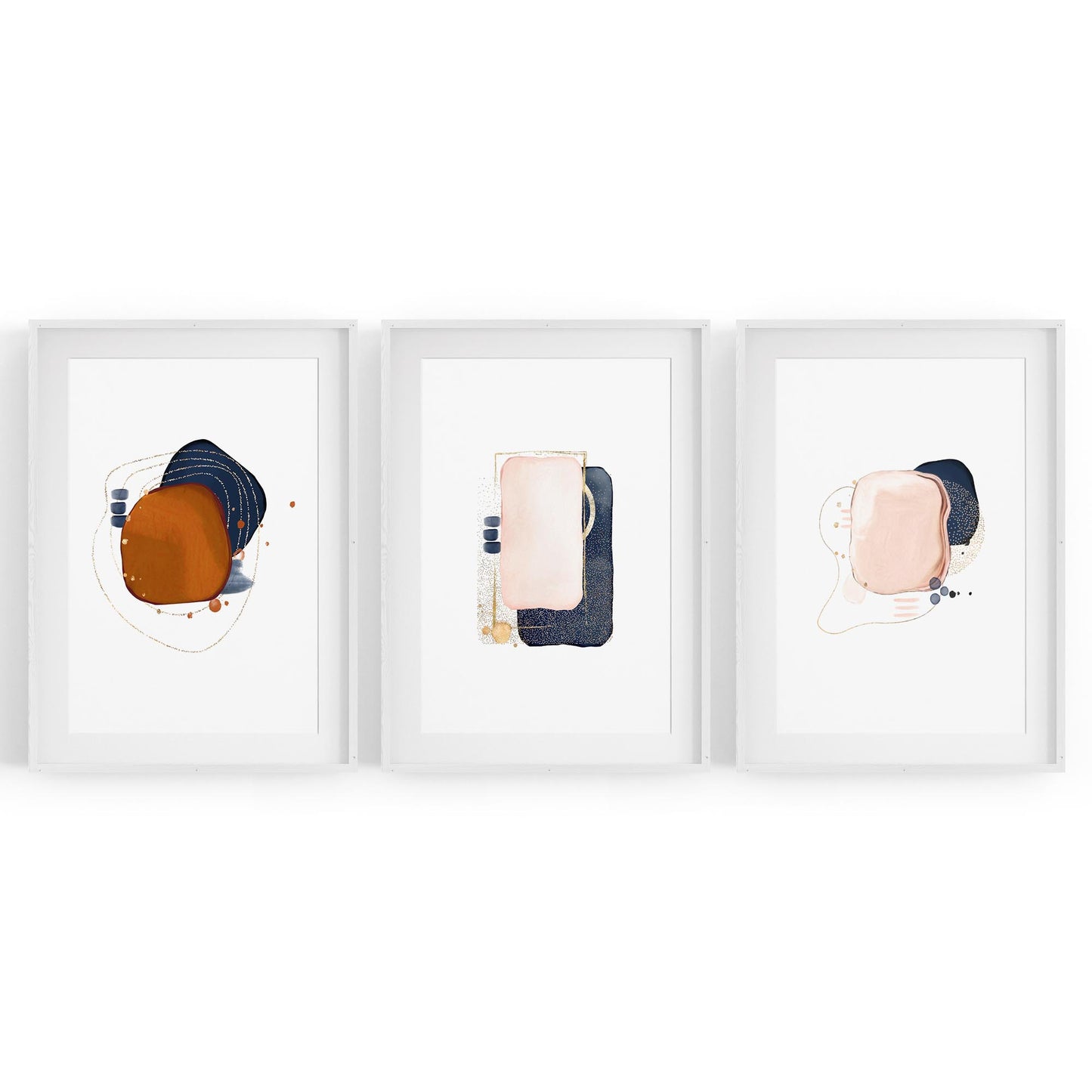 Set of Abstract Shape Minimal Blue Modern Wall Art #3 - The Affordable Art Company