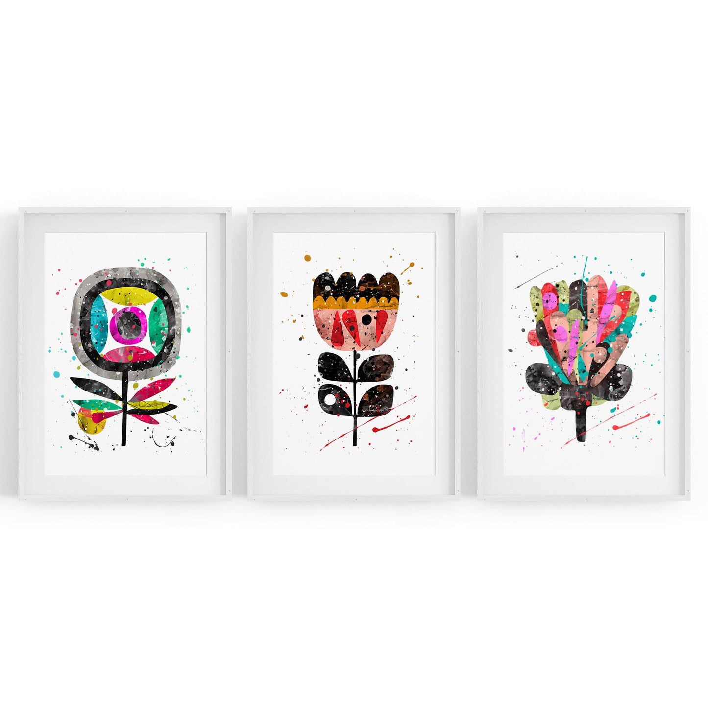 Set of Scandi Flower Minimal Colourful Wall Art #1 - The Affordable Art Company