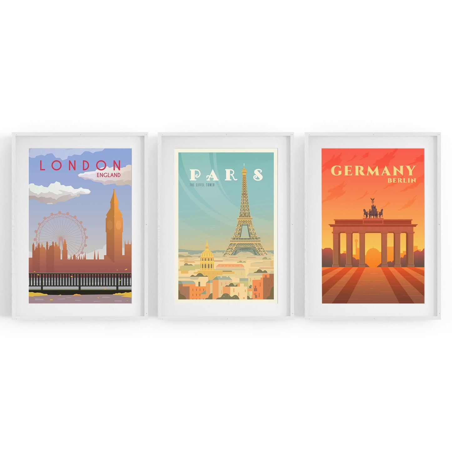 Set of Retro Travel Wall Art (European Travel) - The Affordable Art Company