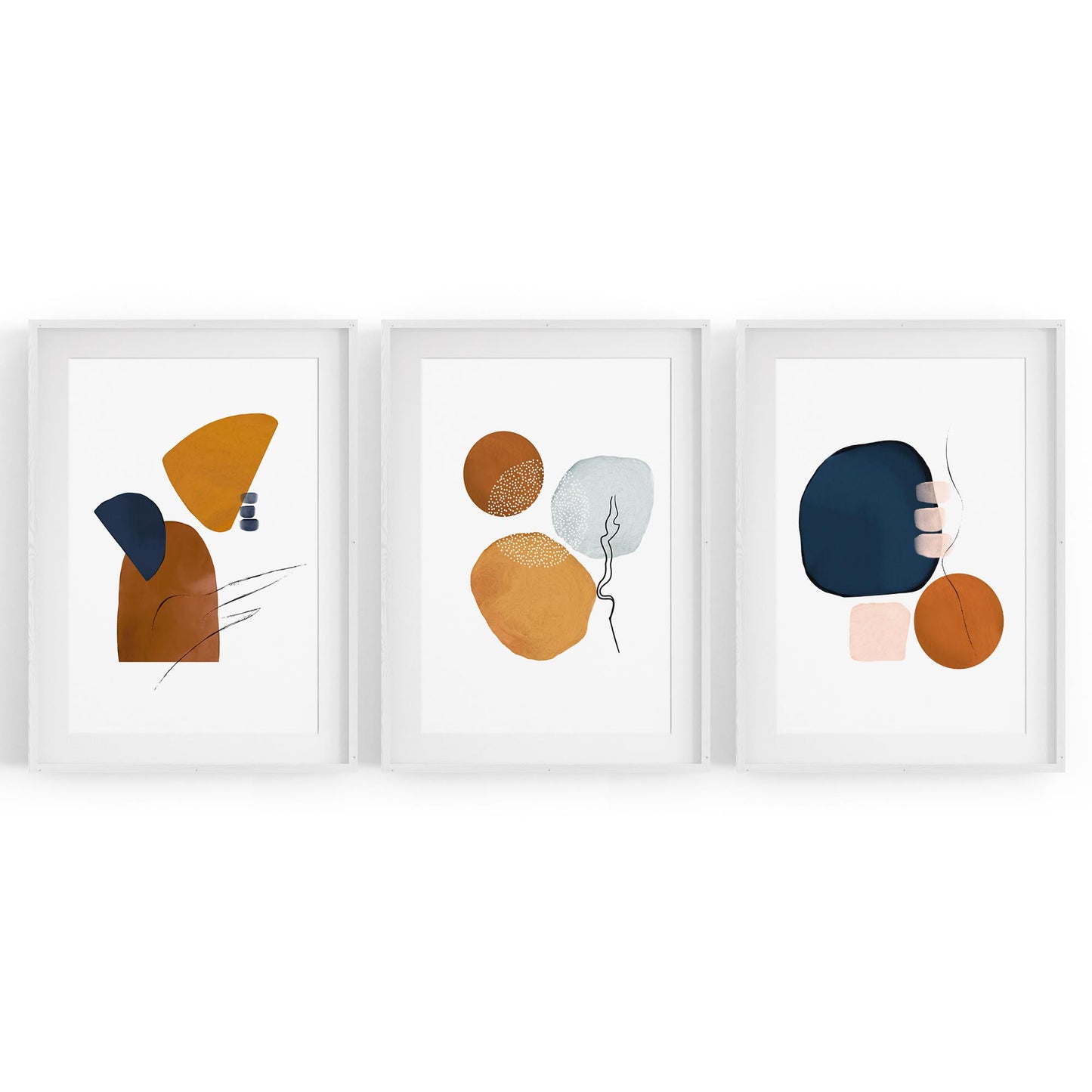 Set of Abstract Shape Minimal Blue Modern Wall Art #4 - The Affordable Art Company